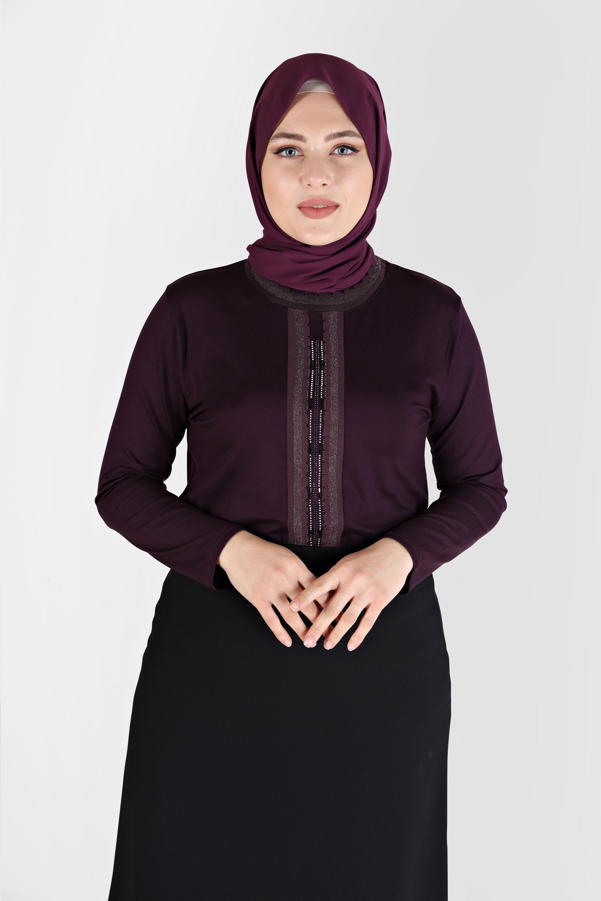 Tesettür giyim MOR TAŞ BASKILI BLUZ  20153