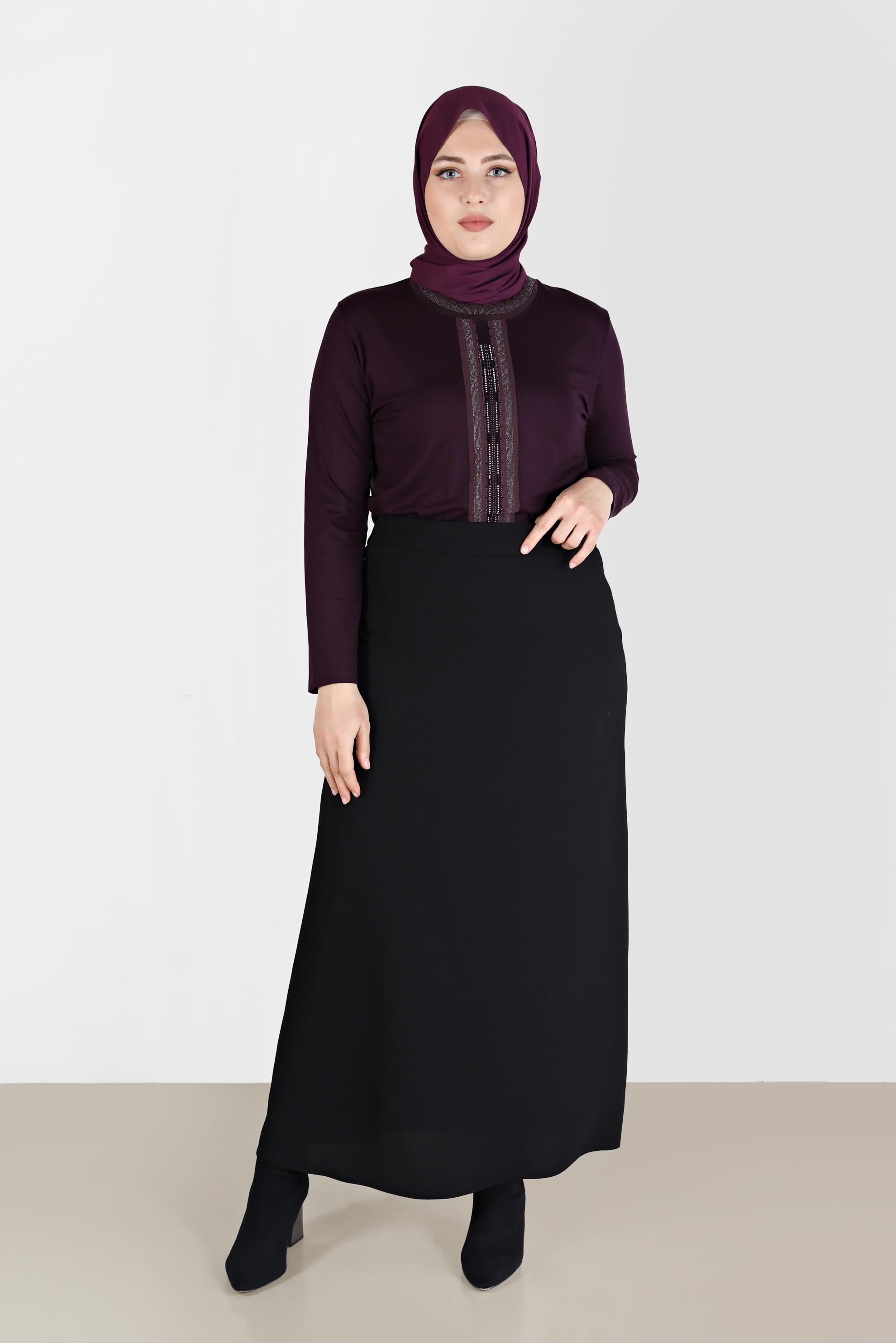 Tesettür giyim MOR TAŞ BASKILI BLUZ  20153