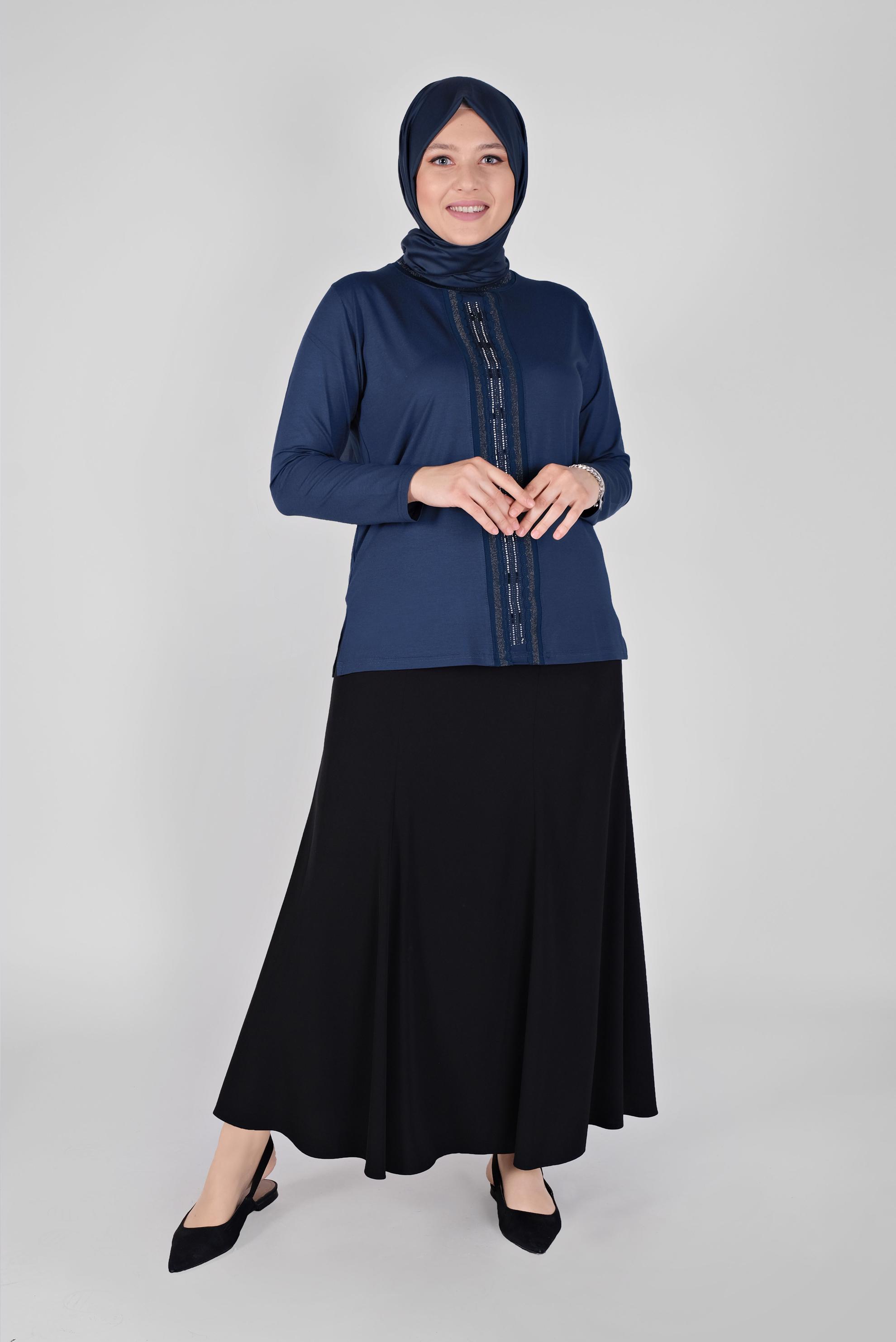 Tesettür giyim LACİVERT TAŞ BASKILI BLUZ  20153