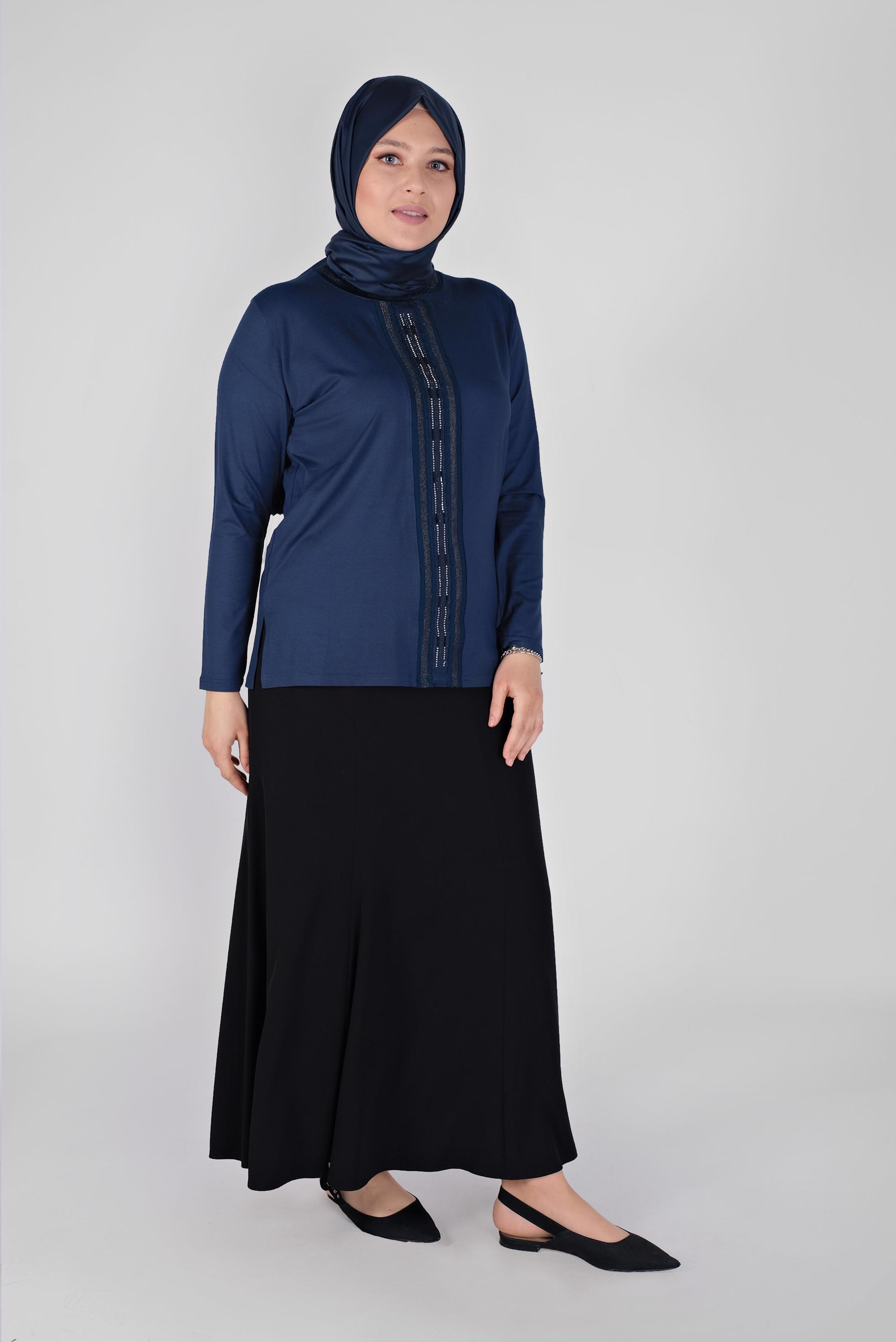 Tesettür giyim LACİVERT TAŞ BASKILI BLUZ  20153