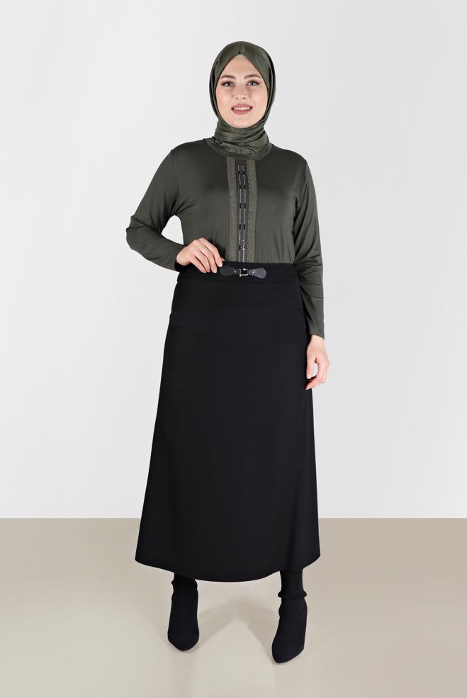 Vêtements hijab KAKI BLOUSE IMPRIMÉ PIERRE 20153 - ALVİNA