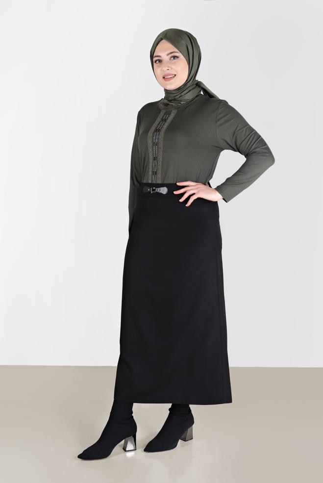Vêtements hijab KAKI BLOUSE IMPRIMÉ PIERRE 20153 - ALVİNA