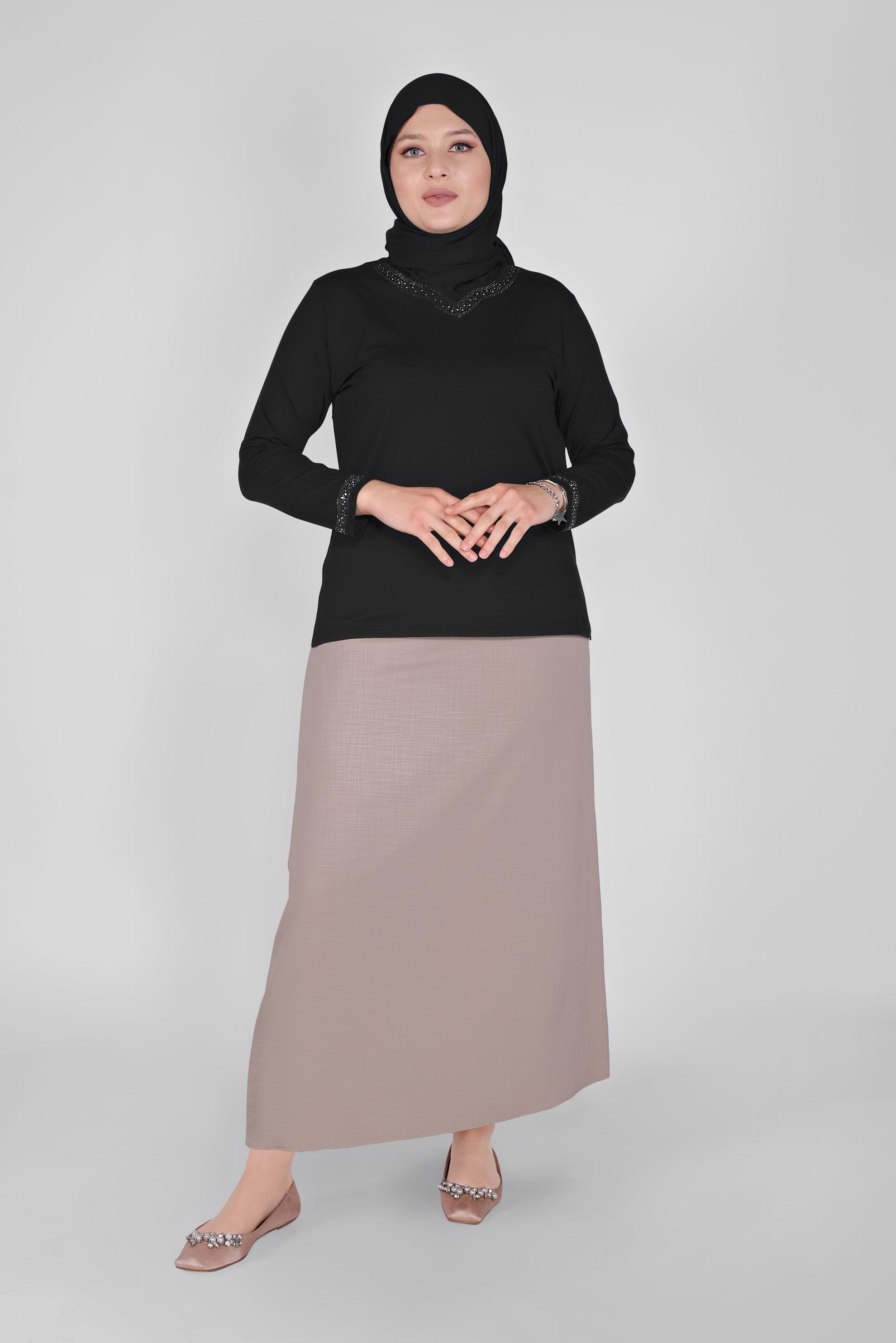 Vêtements hijab NOIR BLOUSE EN VISCOSE EN MAILLE 20155