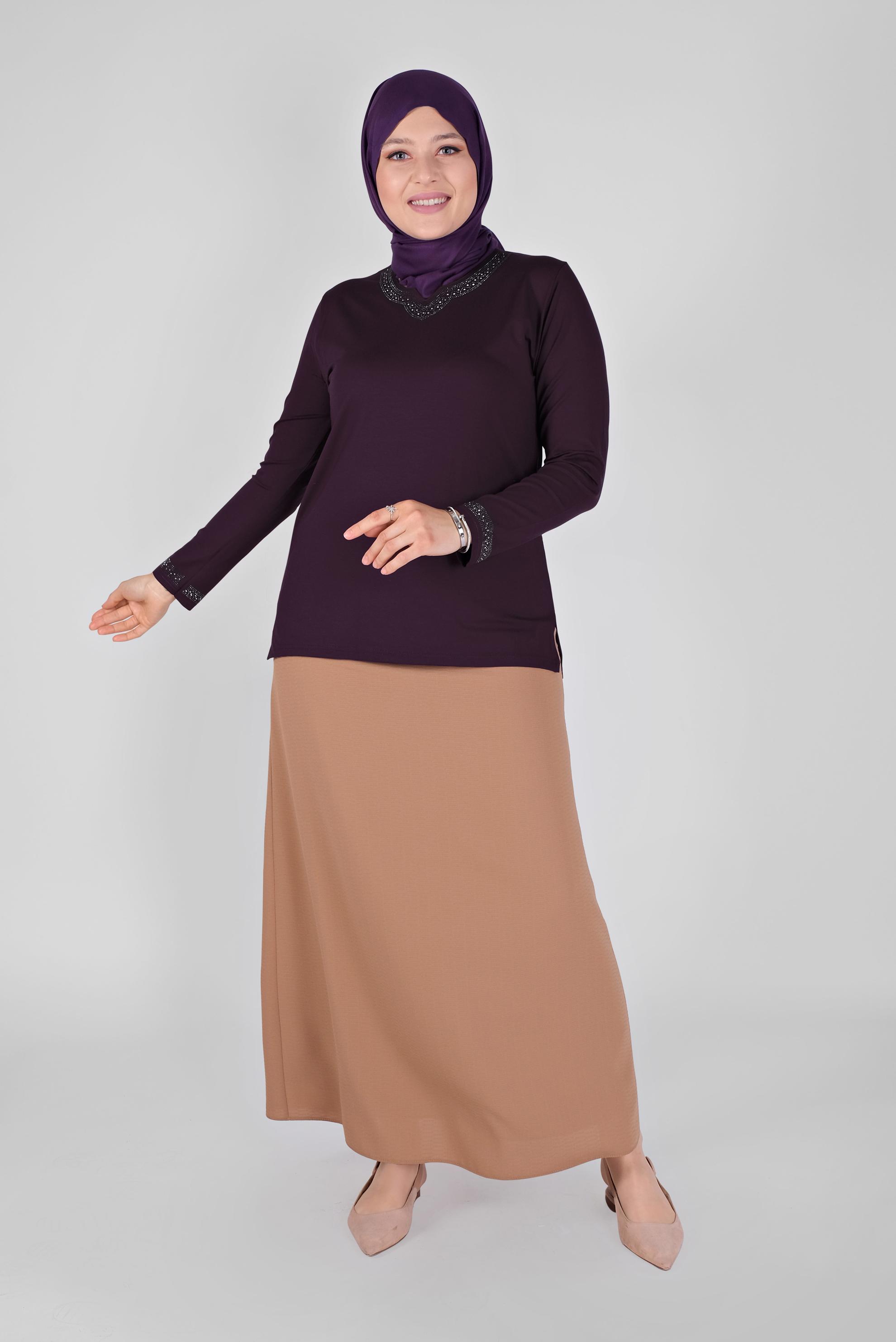 Tesettür giyim MOR ÖRME VİSKON BLUZ 20155 