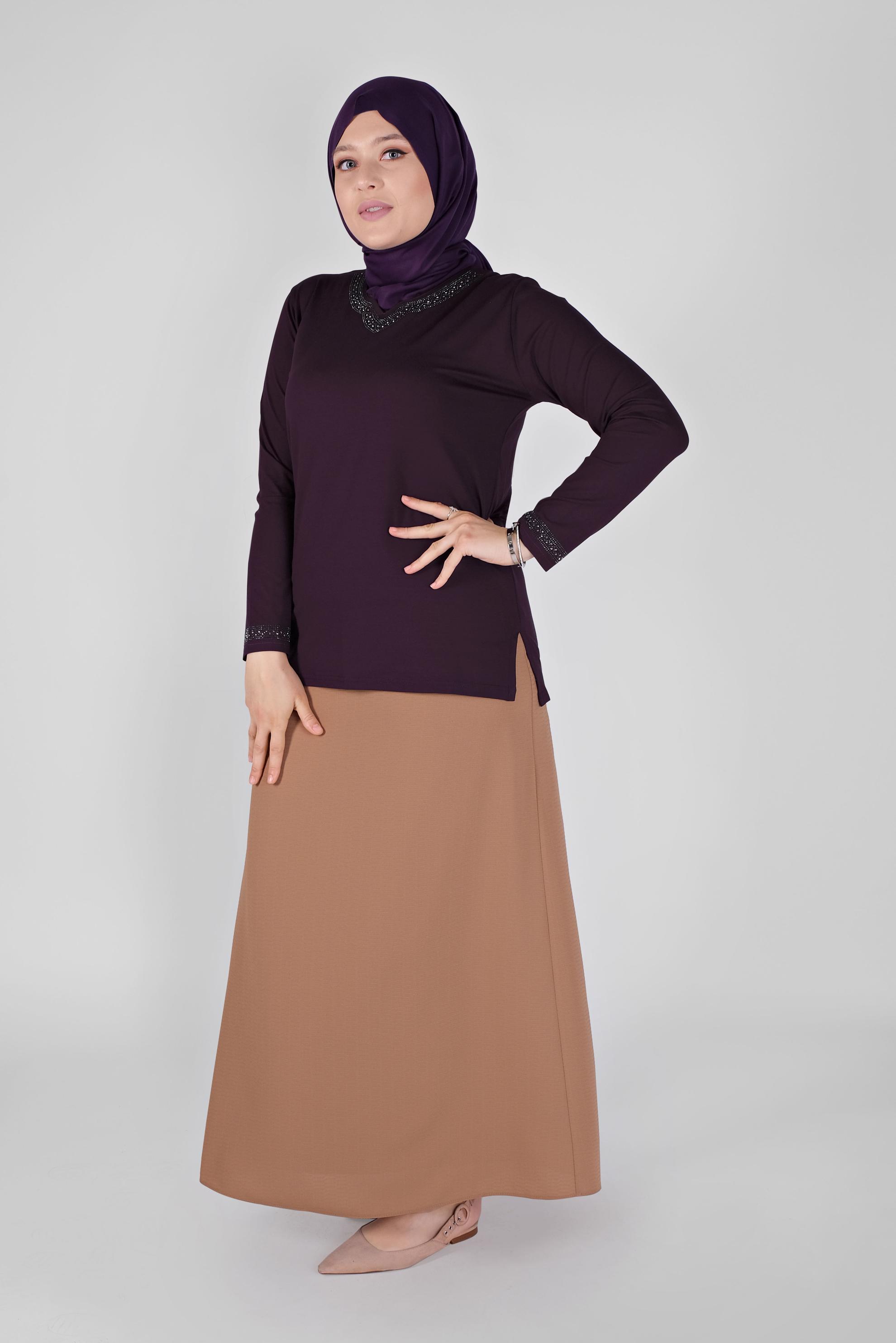 Tesettür giyim MOR ÖRME VİSKON BLUZ 20155 
