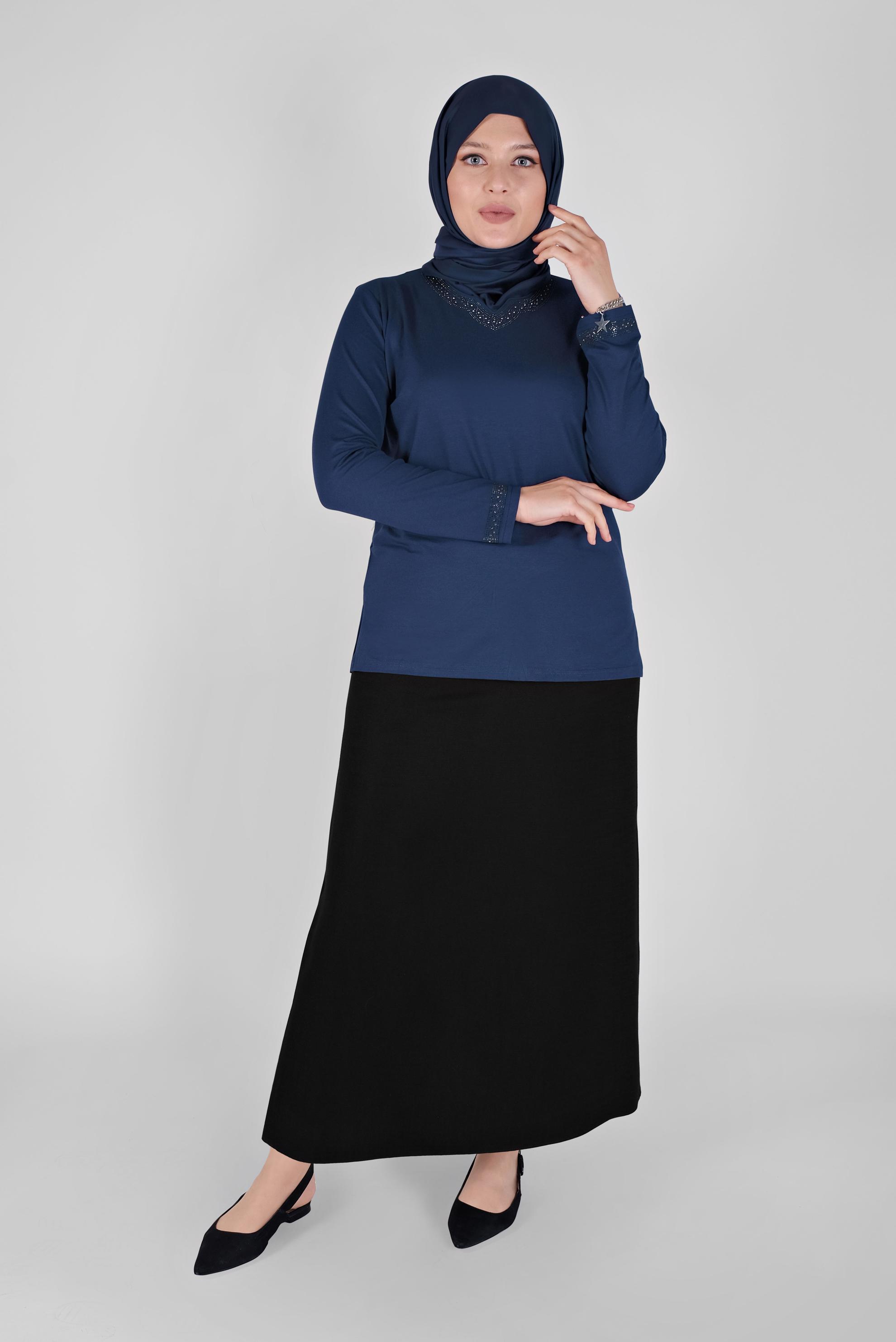 Tesettür giyim LACİVERT ÖRME VİSKON BLUZ 20155 