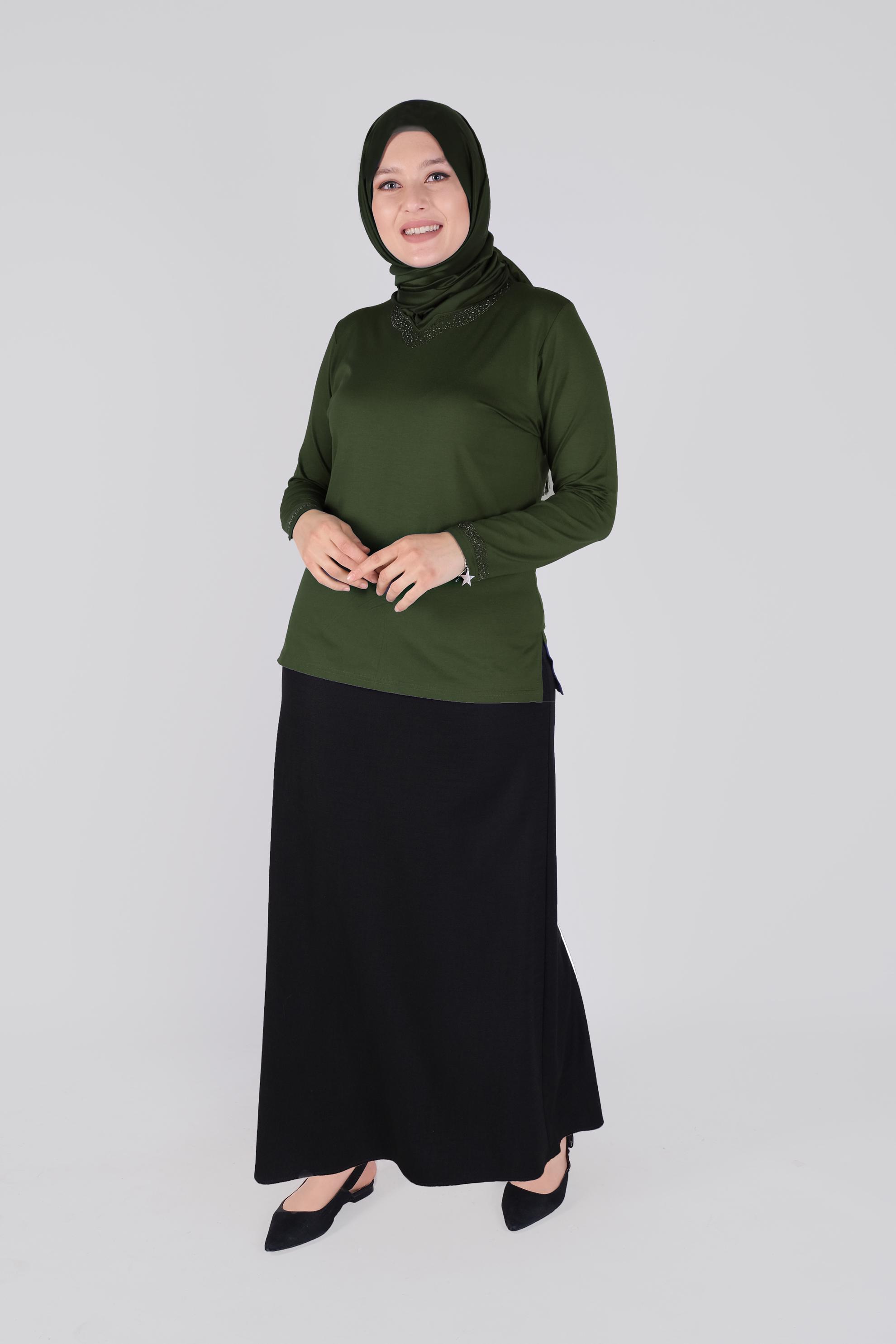 Tesettür giyim HAKİ ÖRME VİSKON BLUZ 20155 