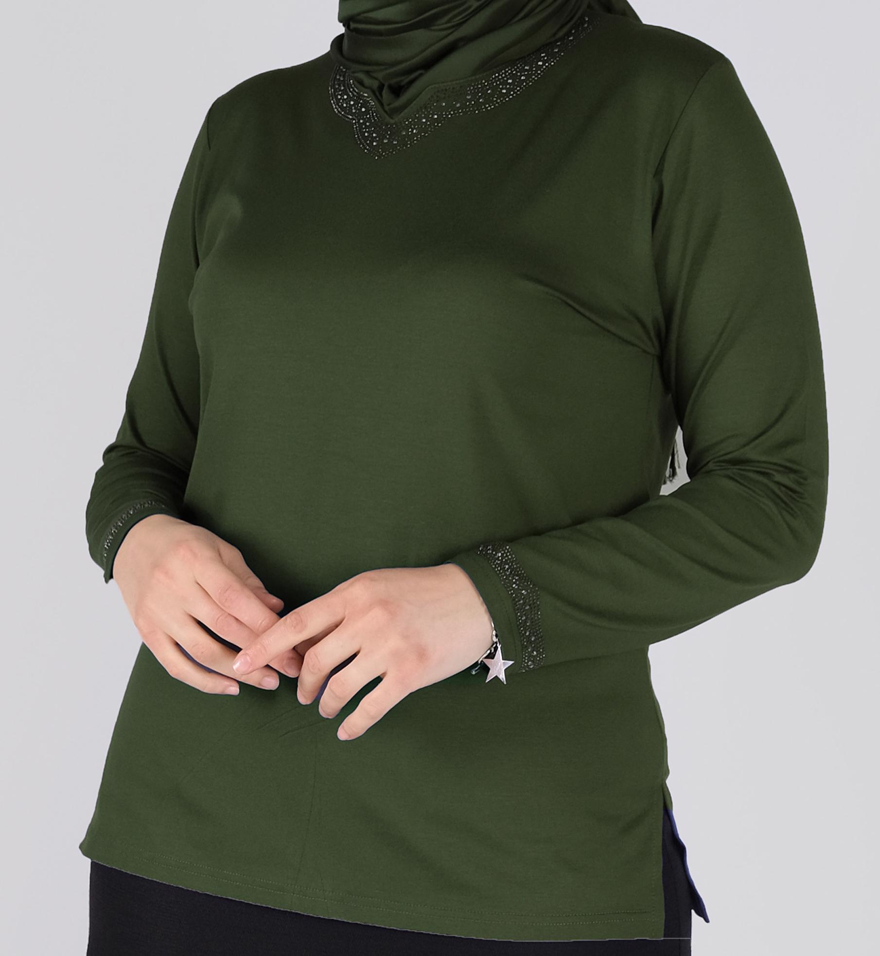 Tesettür giyim HAKİ ÖRME VİSKON BLUZ 20155 