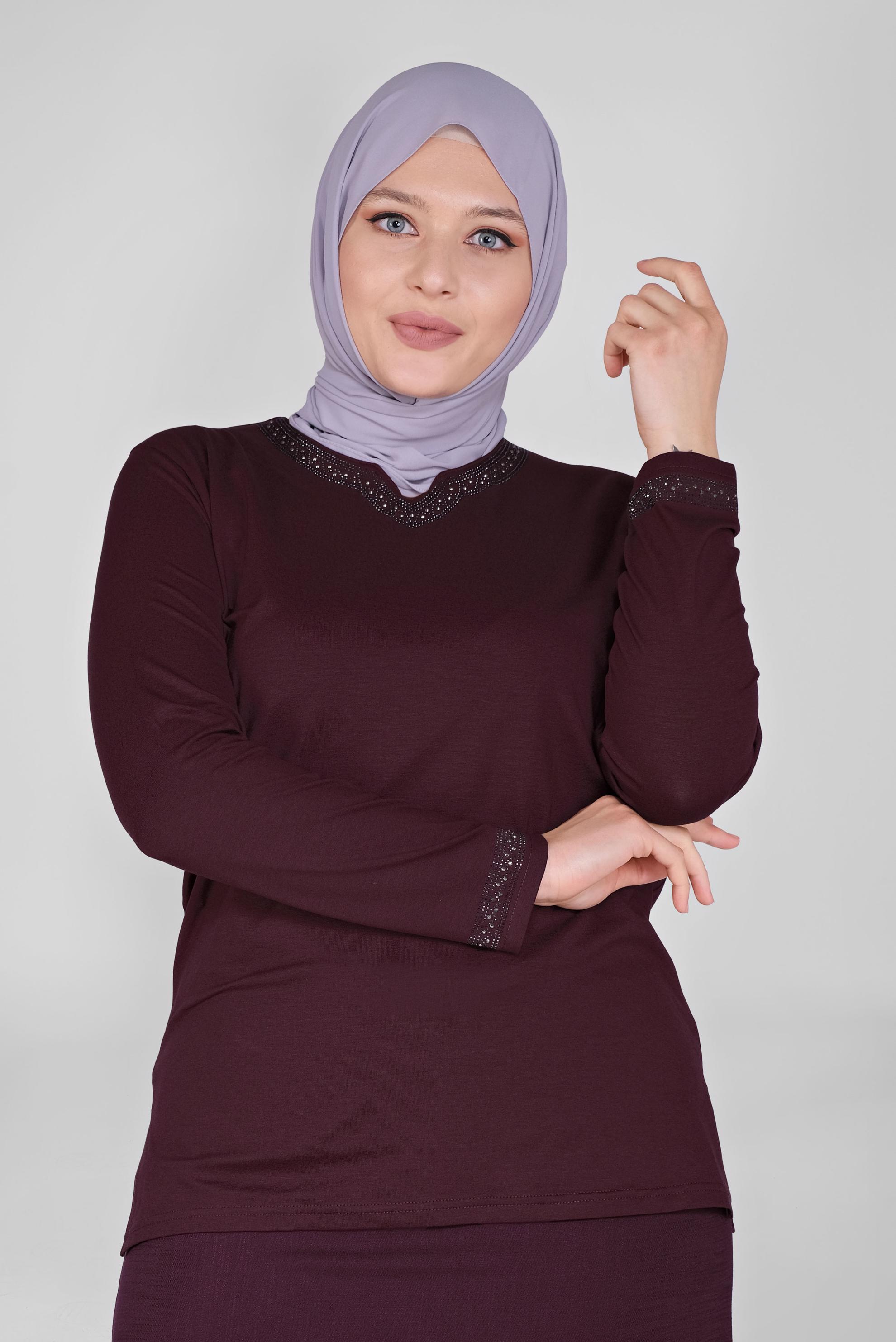 Tesettür giyim BORDO ÖRME VİSKON BLUZ 20155 