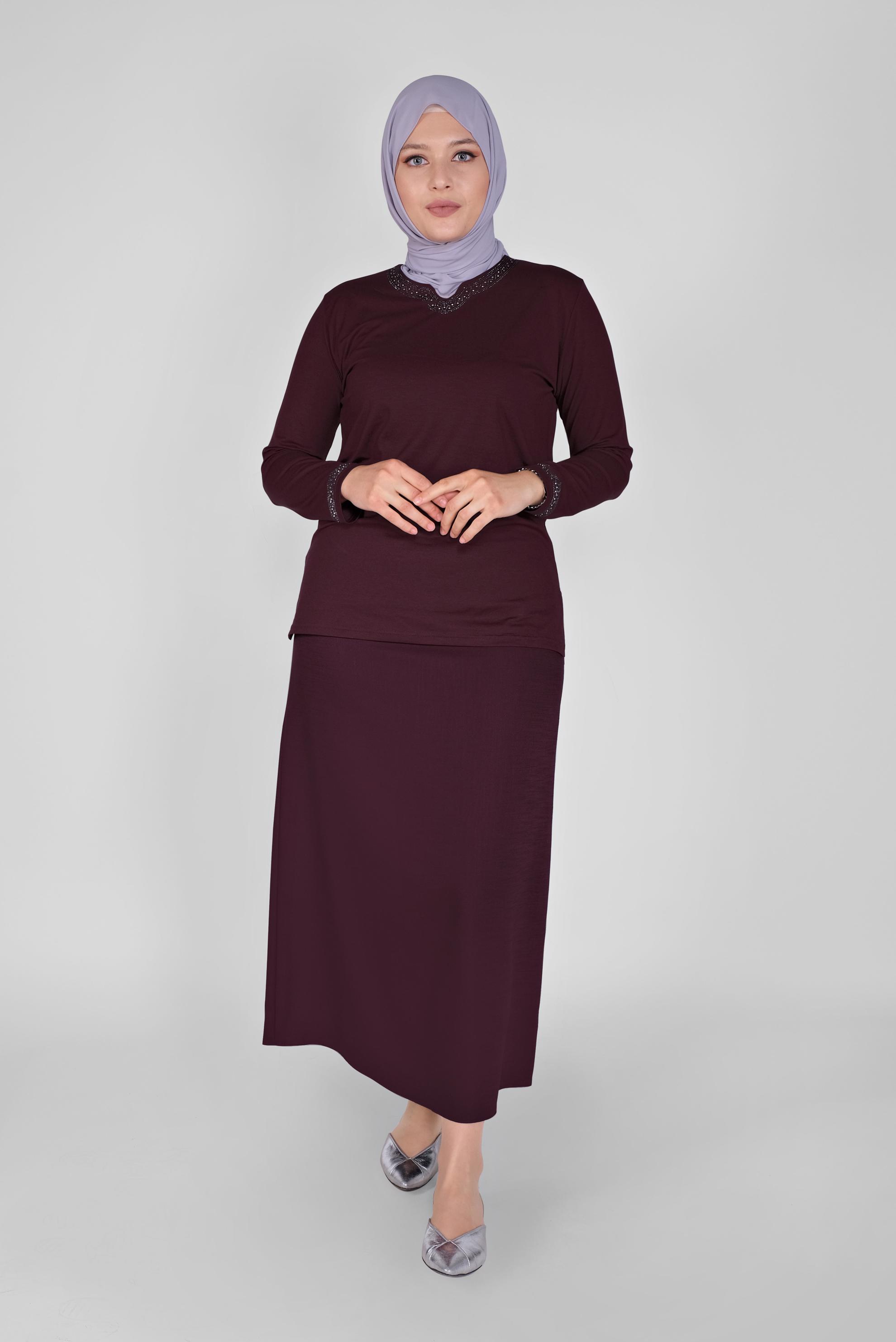 Tesettür giyim BORDO ÖRME VİSKON BLUZ 20155 