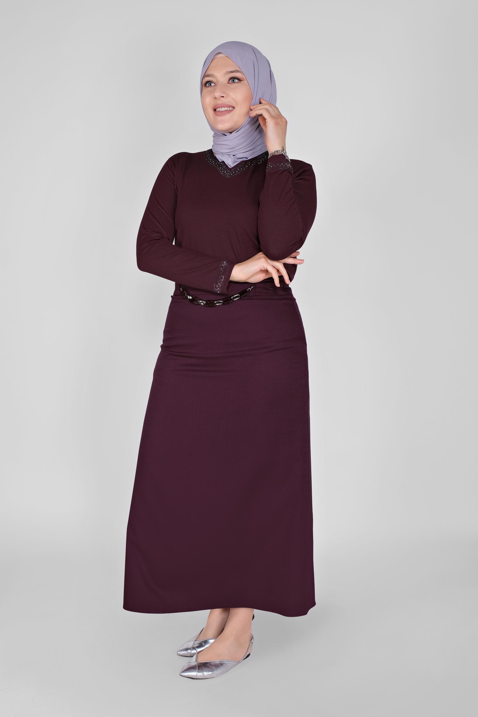 Tesettür giyim BORDO ÖRME VİSKON BLUZ 20155 