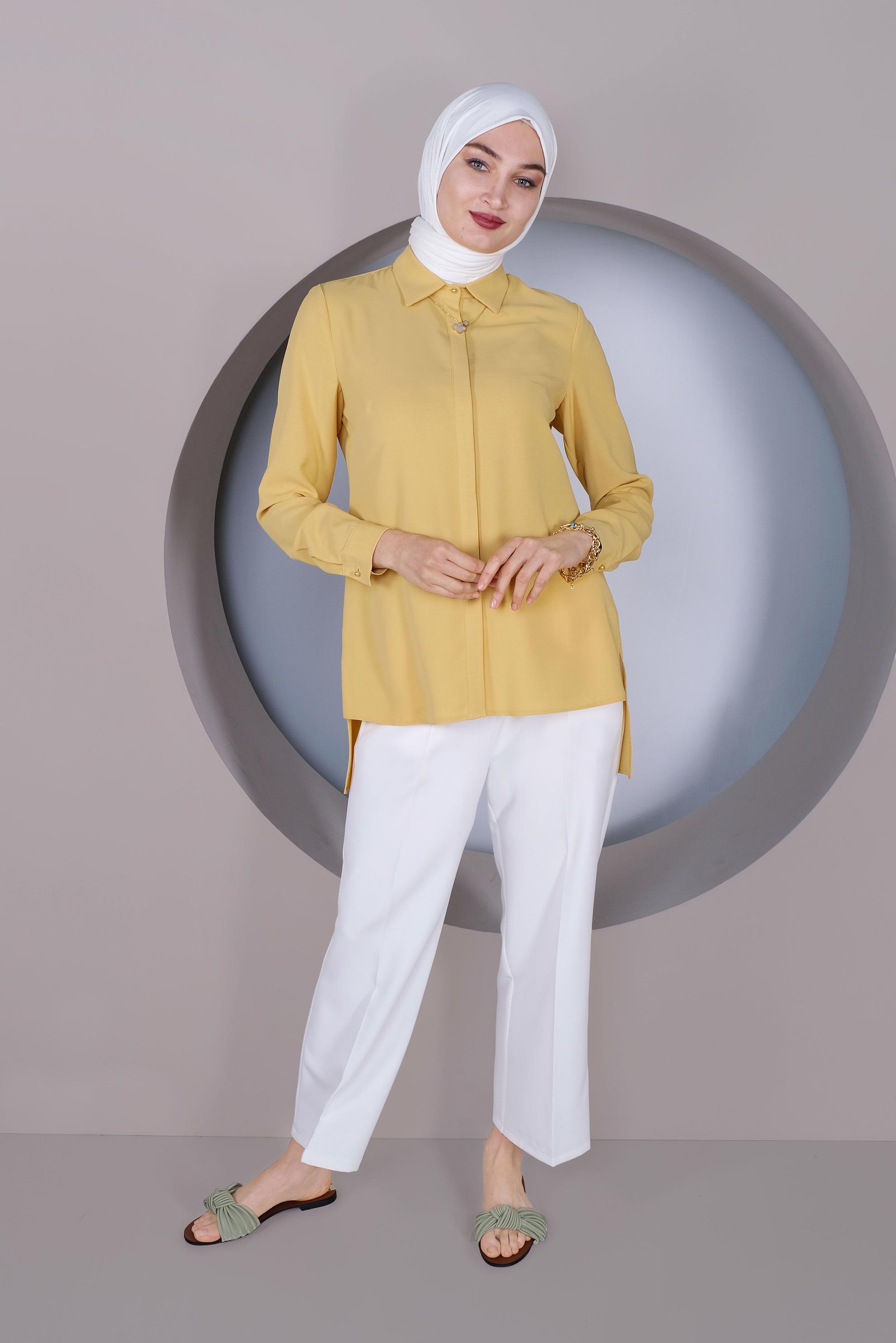 Tesettür giyim SARI GİZLİ DÜĞMELİ BLUZ 40716