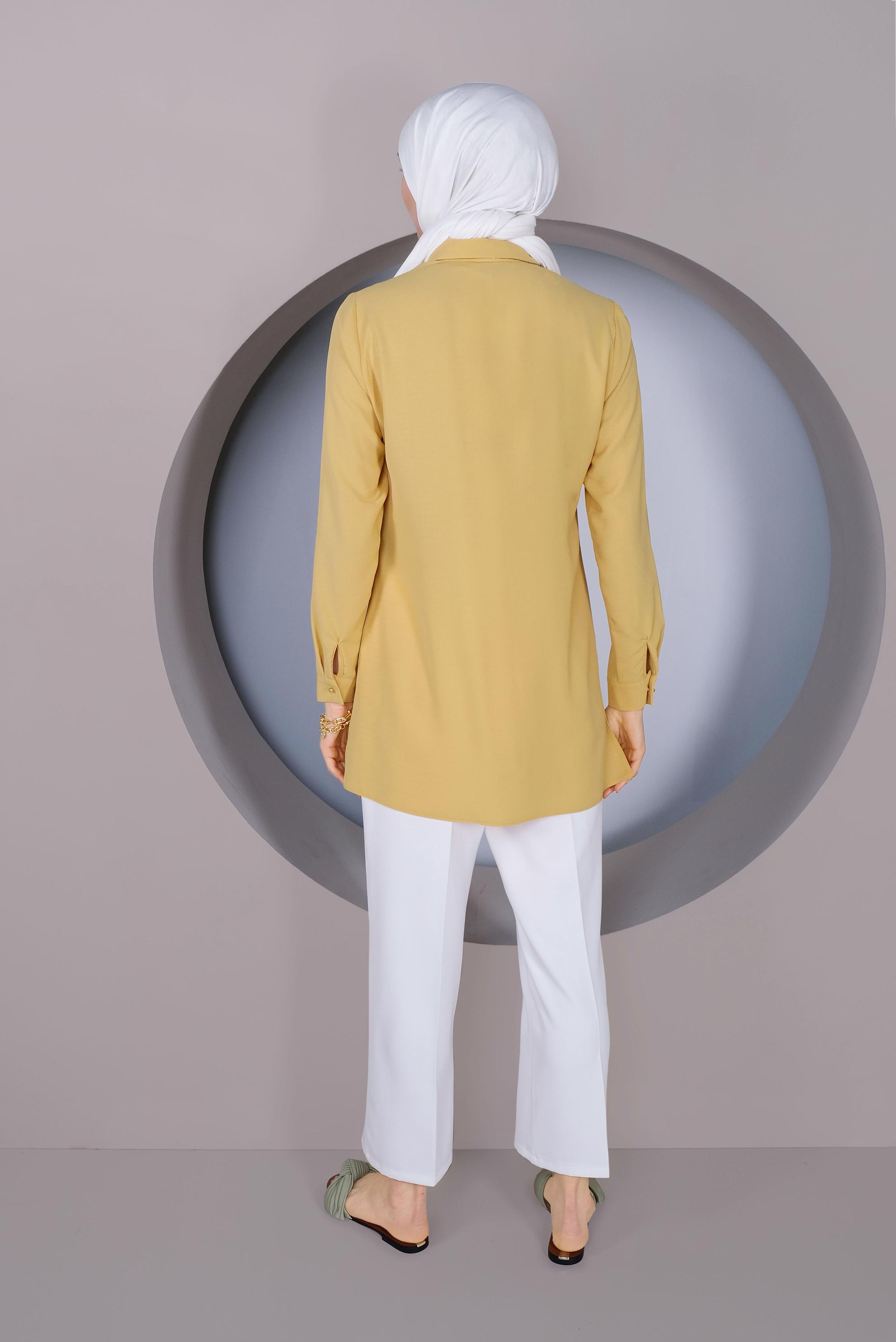 Tesettür giyim SARI GİZLİ DÜĞMELİ BLUZ 40716