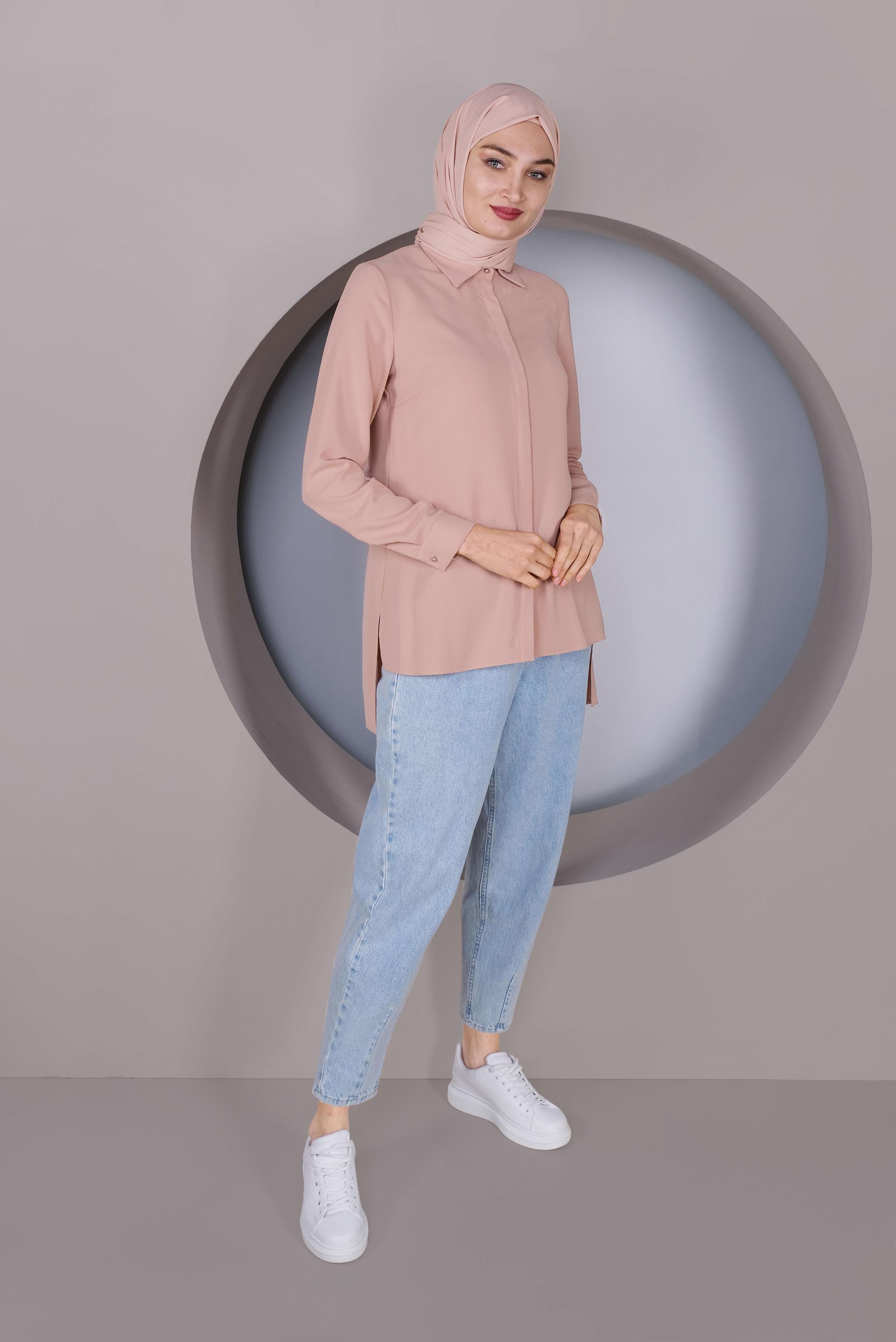 Tesettür giyim PUDRA GİZLİ DÜĞMELİ BLUZ 40716