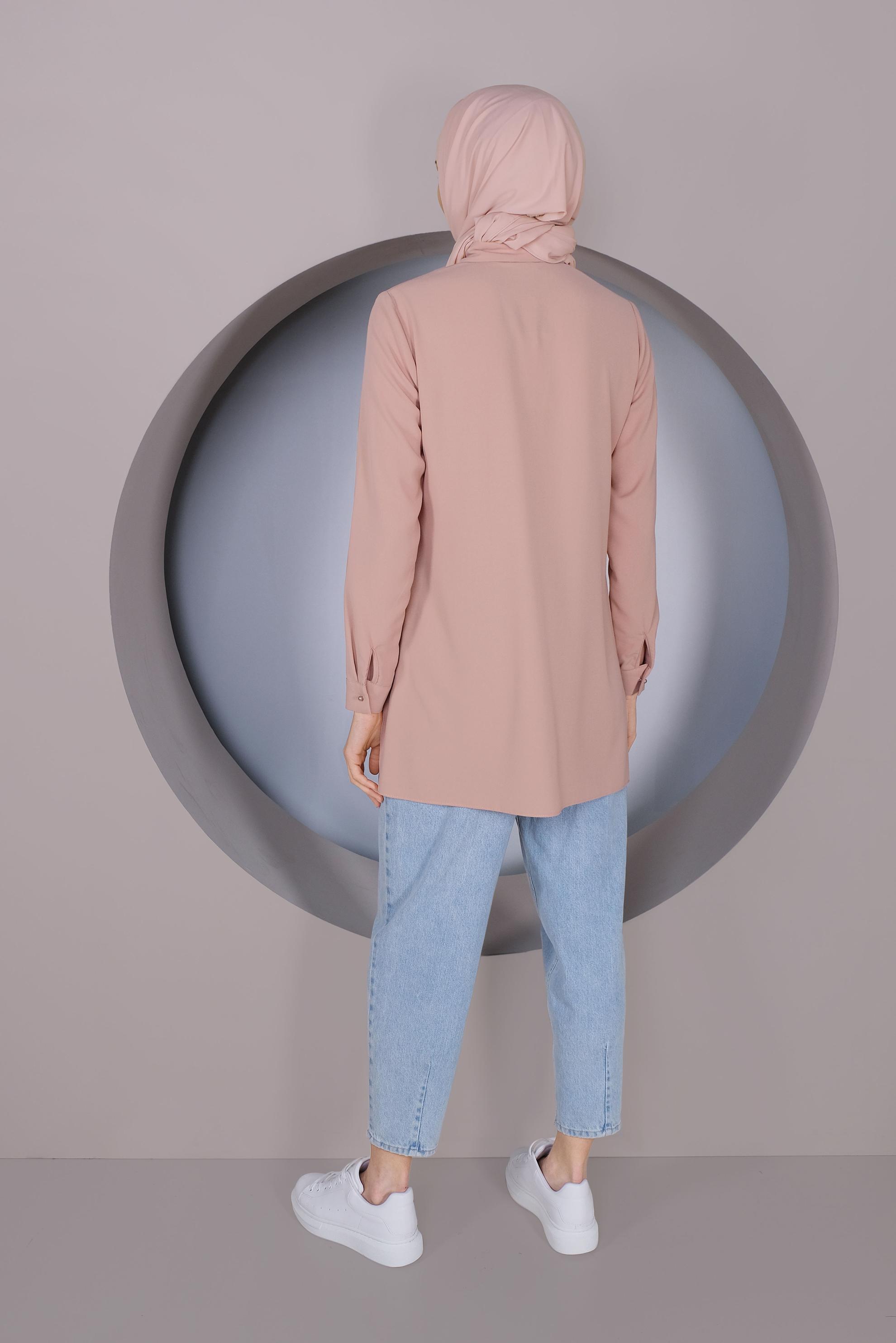 Tesettür giyim PUDRA GİZLİ DÜĞMELİ BLUZ 40716