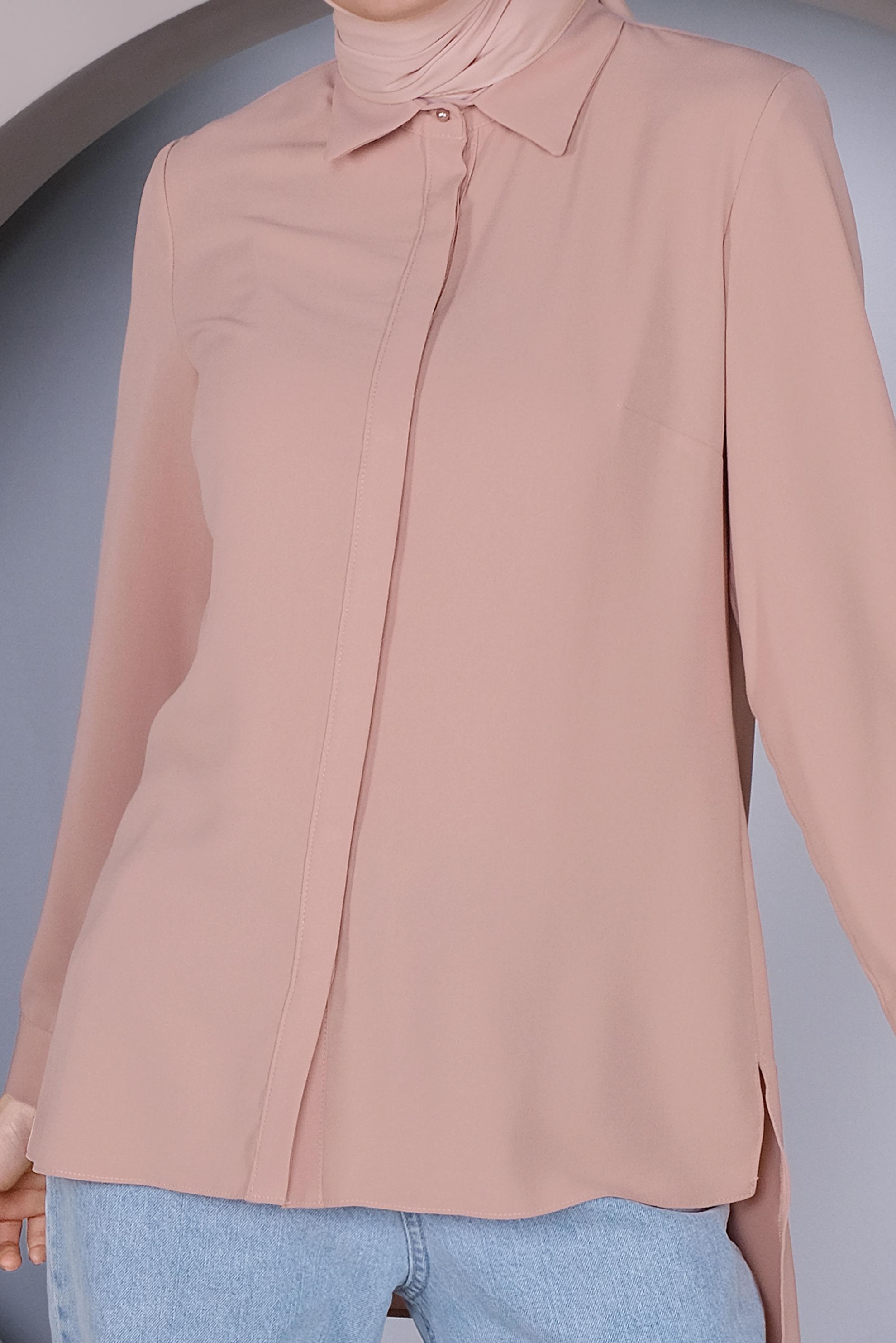 Tesettür giyim PUDRA GİZLİ DÜĞMELİ BLUZ 40716