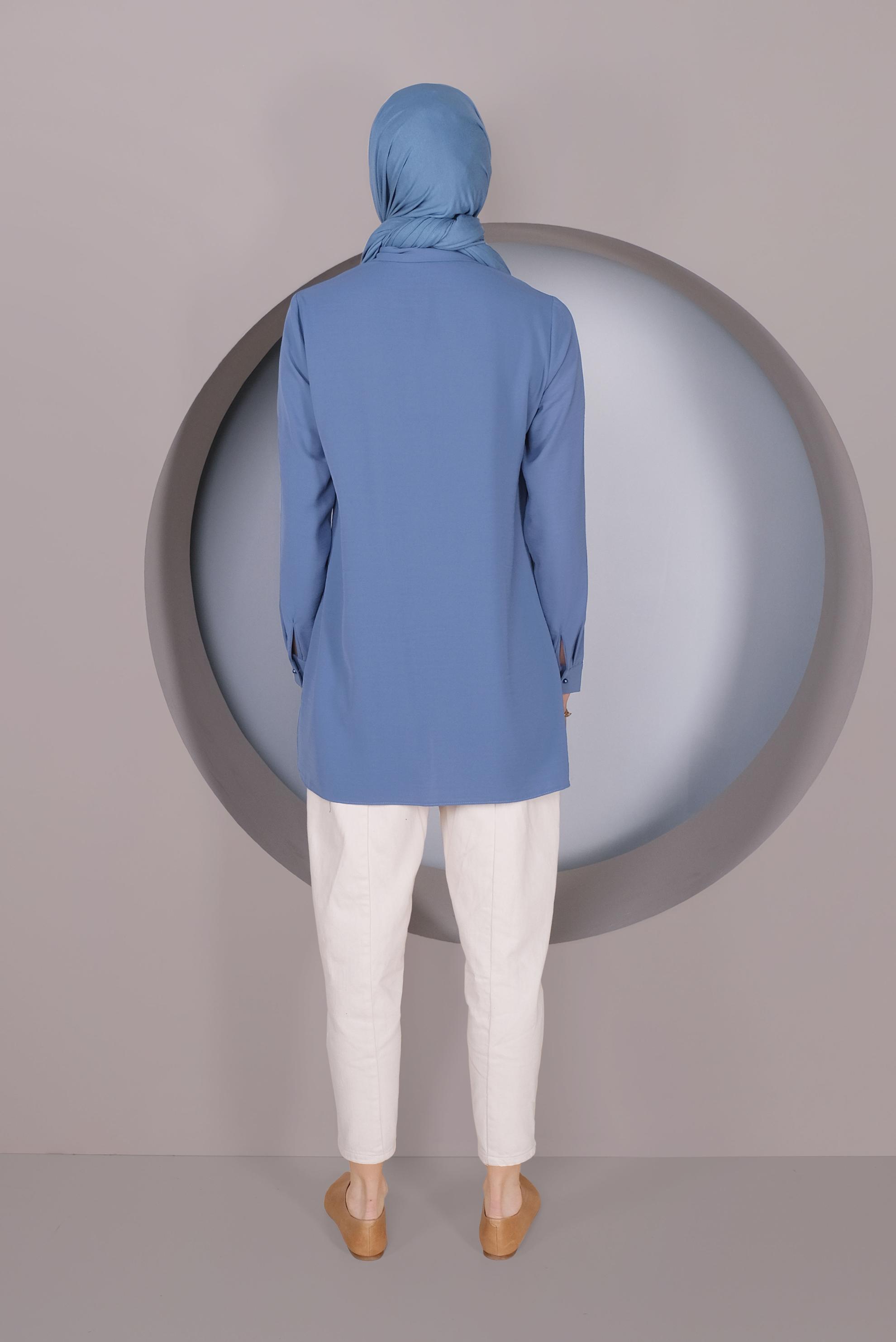 Tesettür giyim MAVİ GİZLİ DÜĞMELİ BLUZ 40716