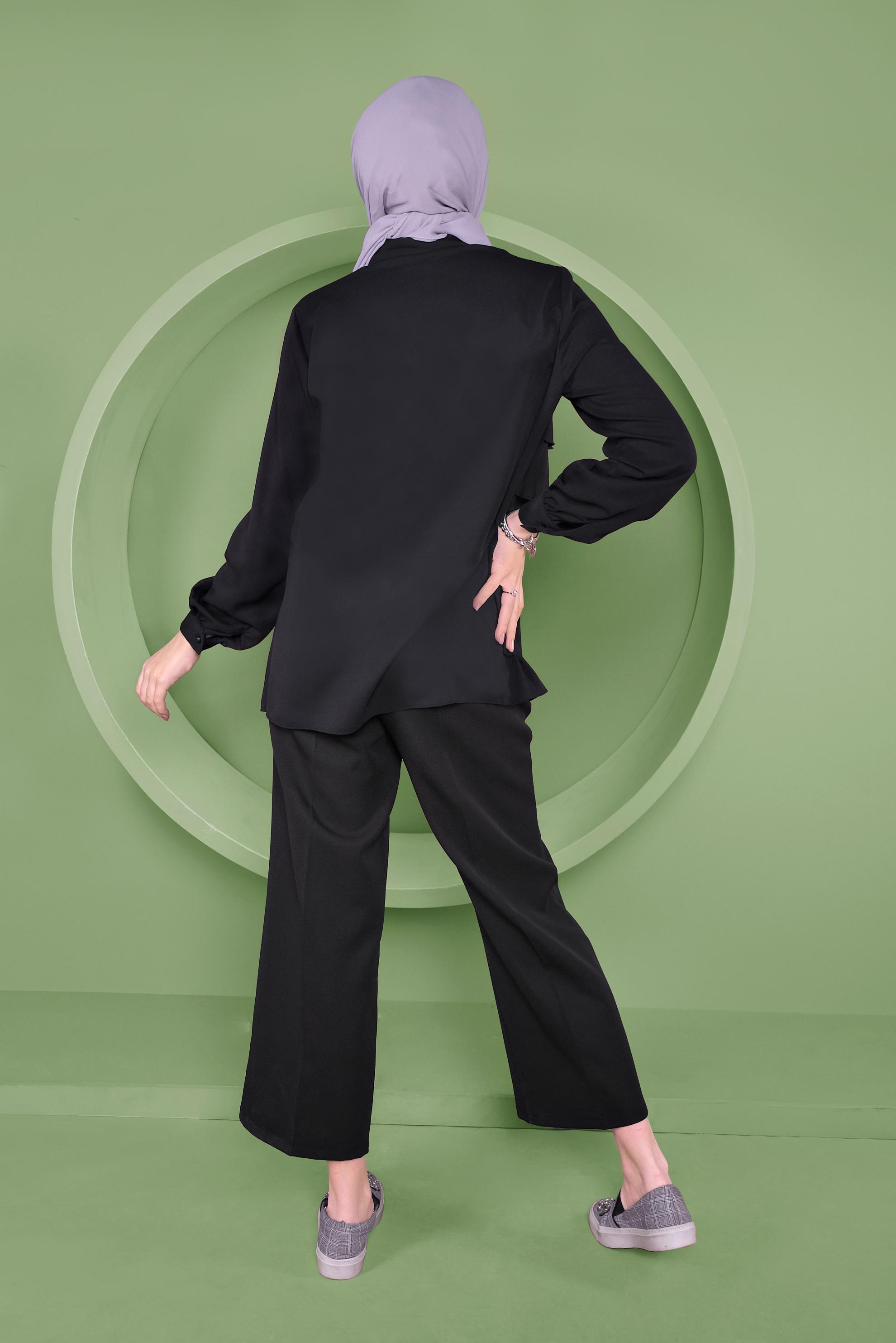 Tesettür giyim SİYAH FIRFIRLI DÜĞMELİ BLUZ 40753