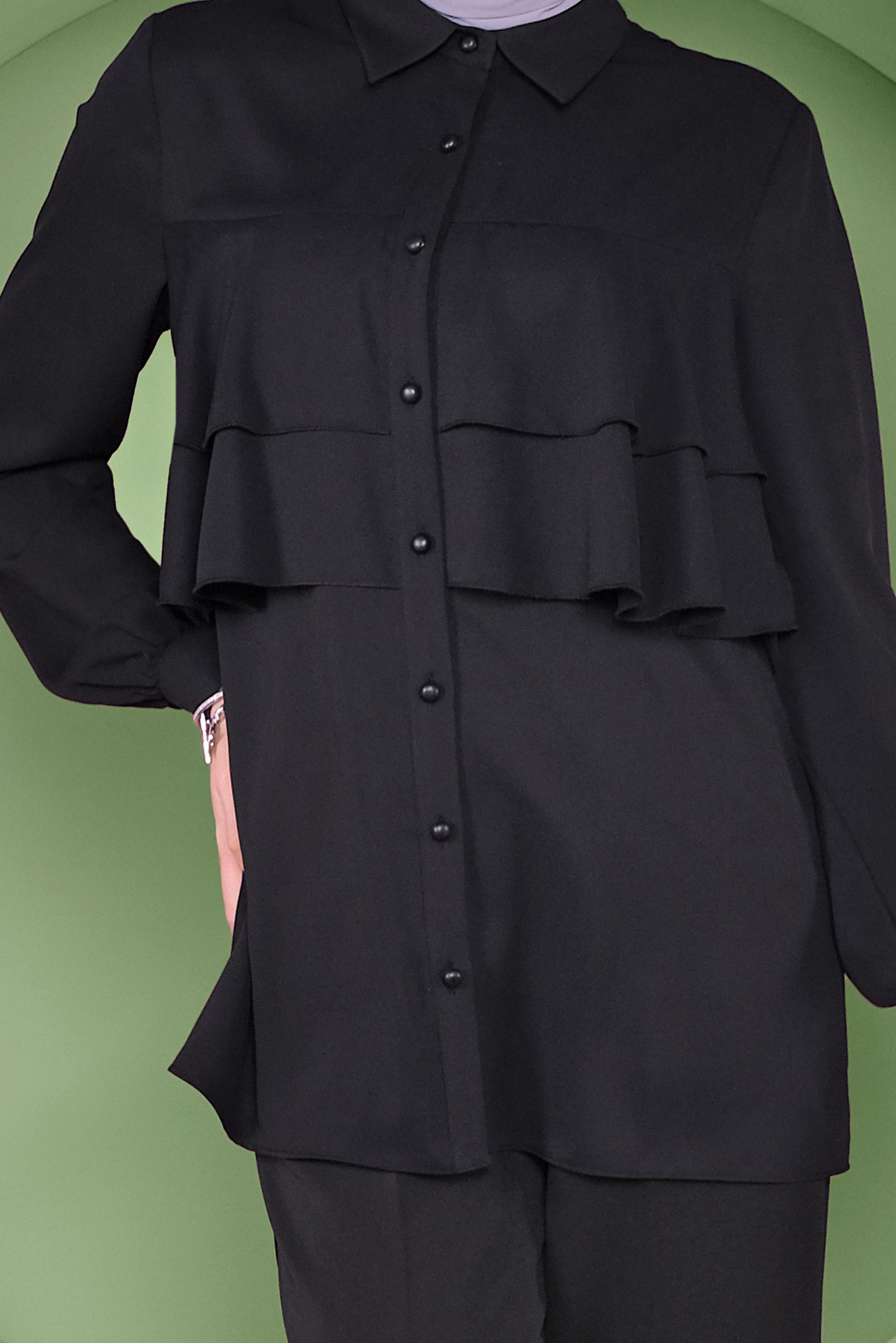 Tesettür giyim SİYAH FIRFIRLI DÜĞMELİ BLUZ 40753