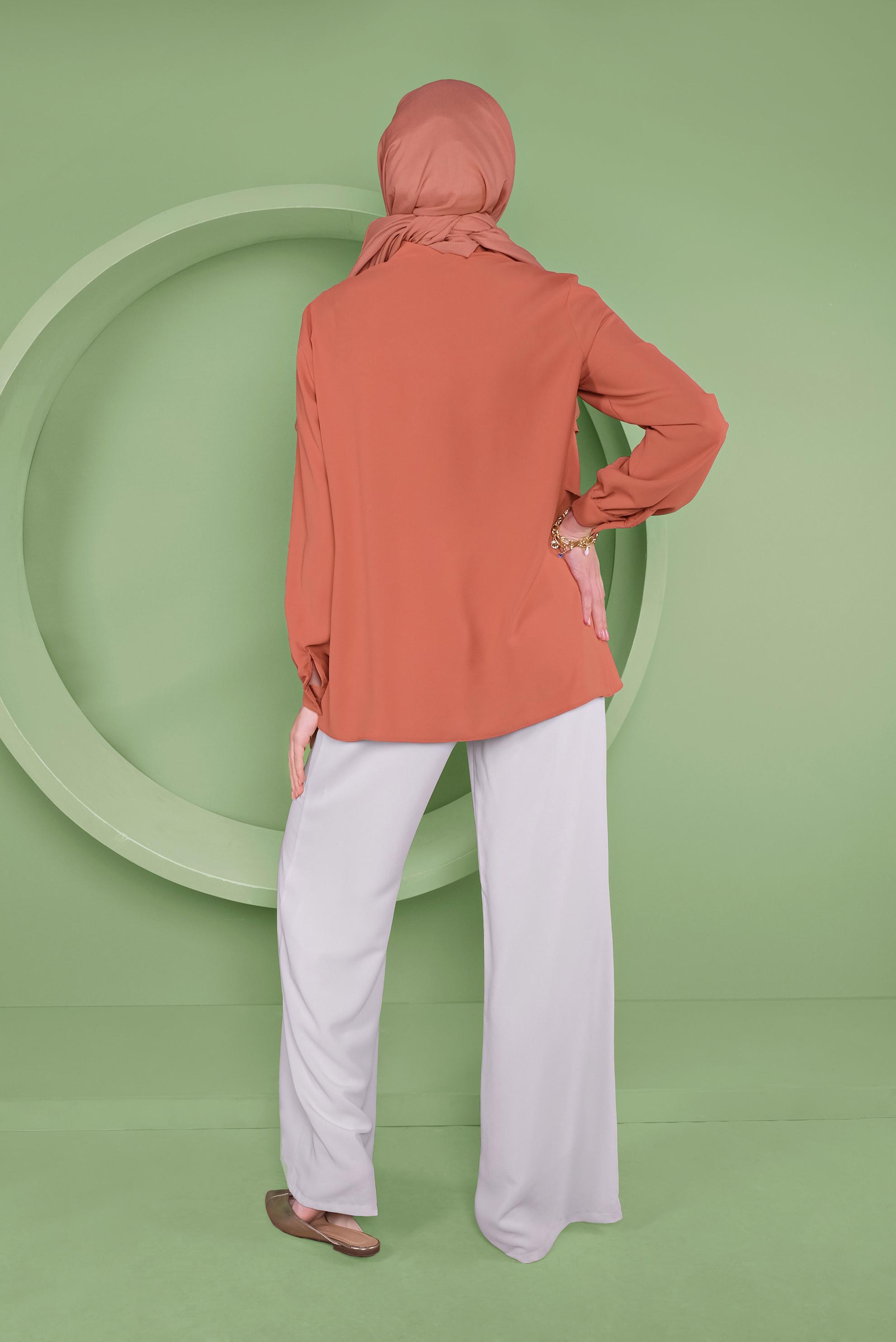 Tesettür giyim TABA FIRFIRLI DÜĞMELİ BLUZ 40753