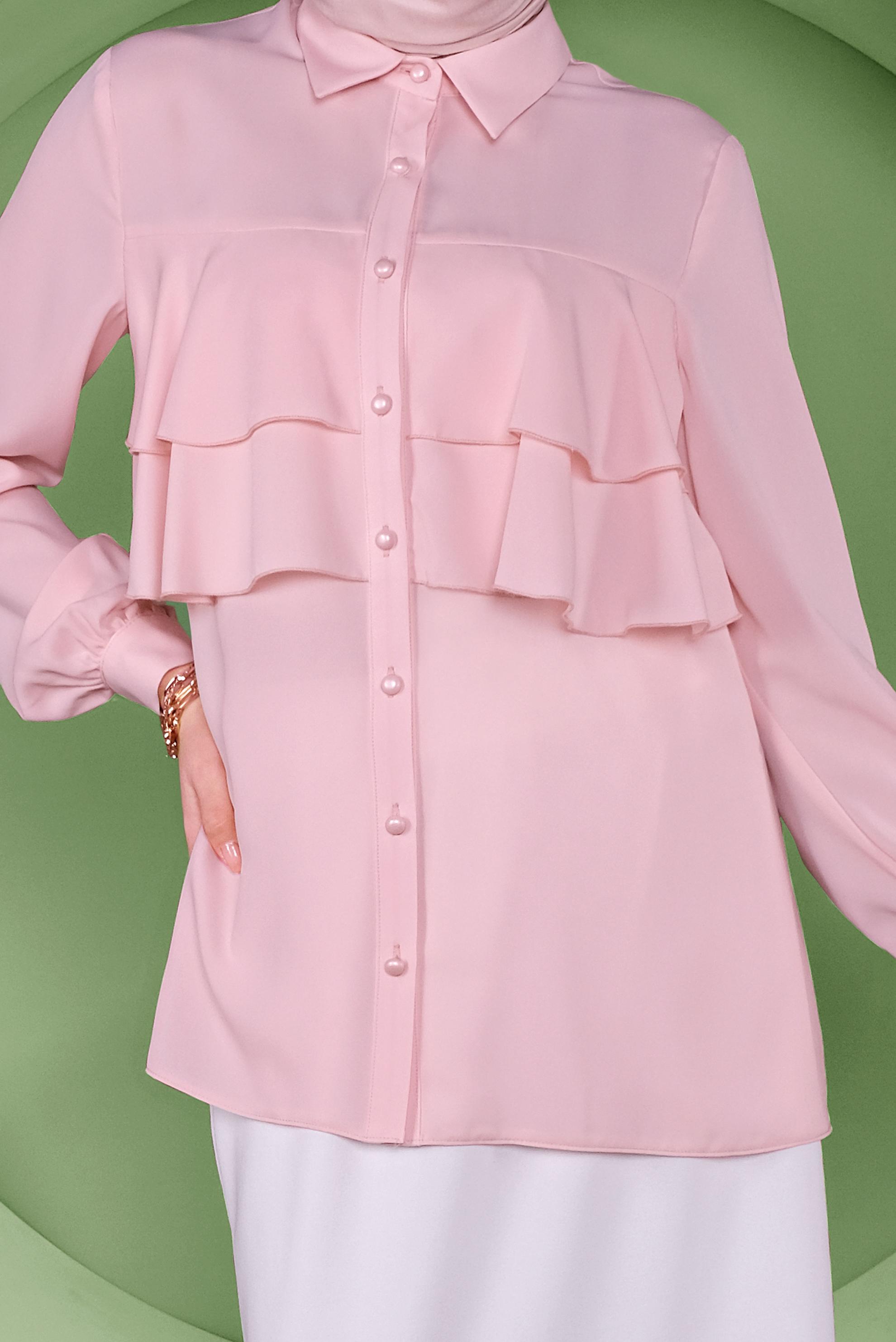 Tesettür giyim PUDRA FIRFIRLI DÜĞMELİ BLUZ 40753