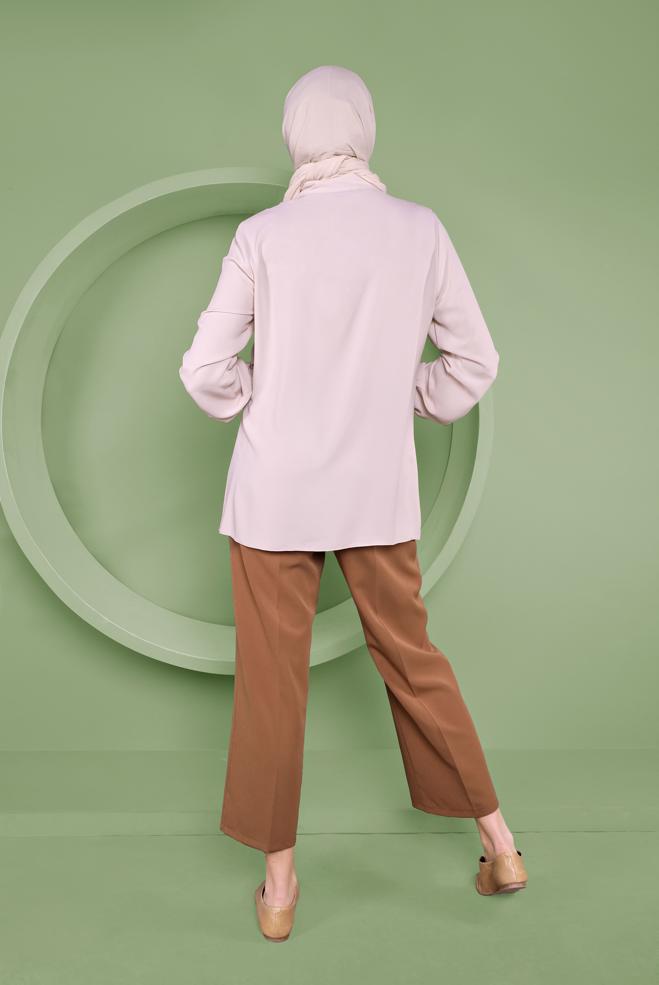 Tesettür giyim BEJ FIRFIRLI DÜĞMELİ BLUZ 40753 - ALVİNA