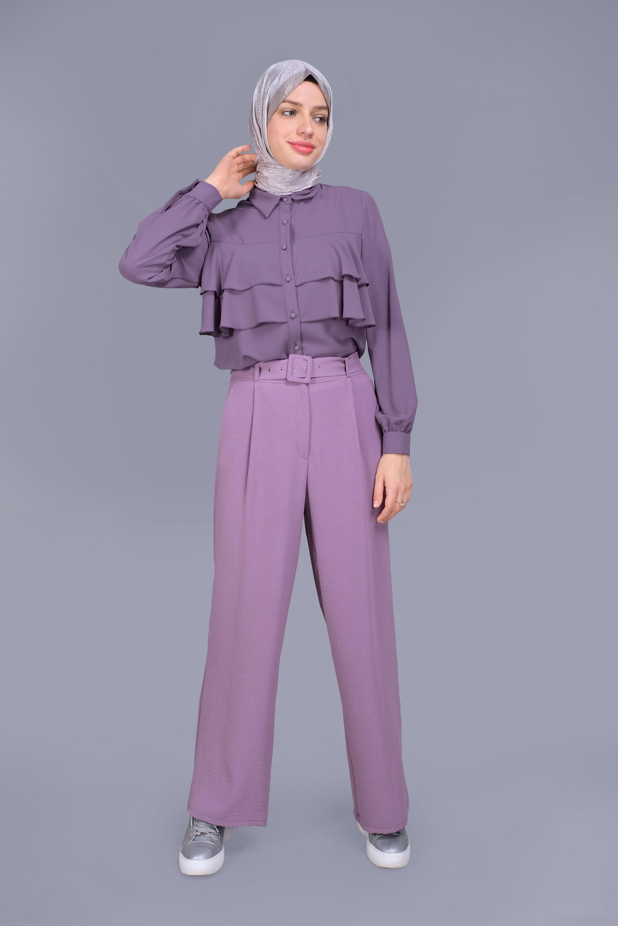 Tesettür giyim MOR FIRFIRLI DÜĞMELİ BLUZ 40753