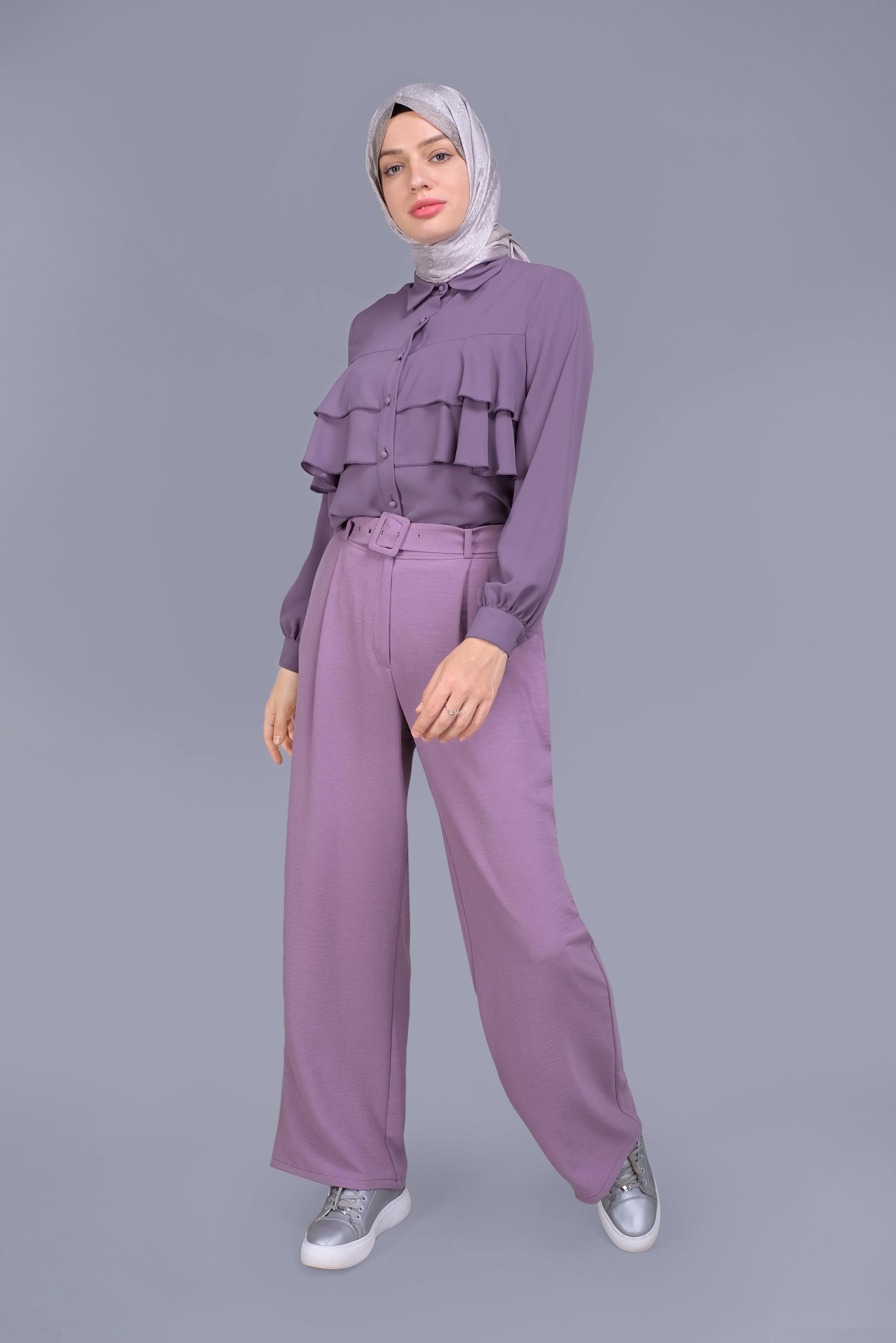 Tesettür giyim MOR FIRFIRLI DÜĞMELİ BLUZ 40753