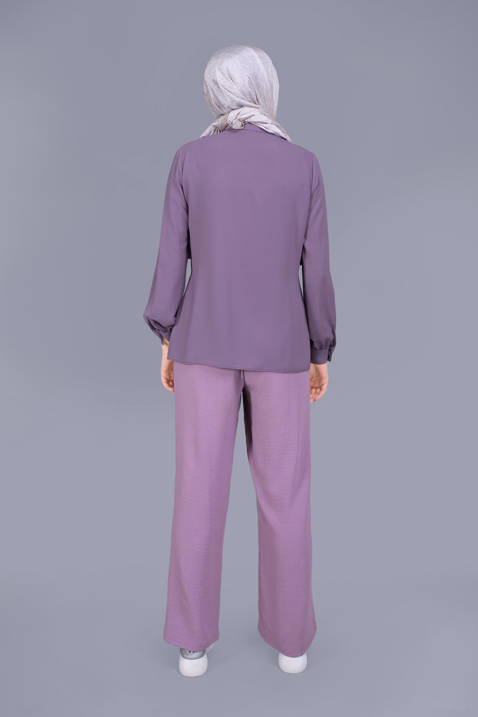 Tesettür giyim MOR FIRFIRLI DÜĞMELİ BLUZ 40753