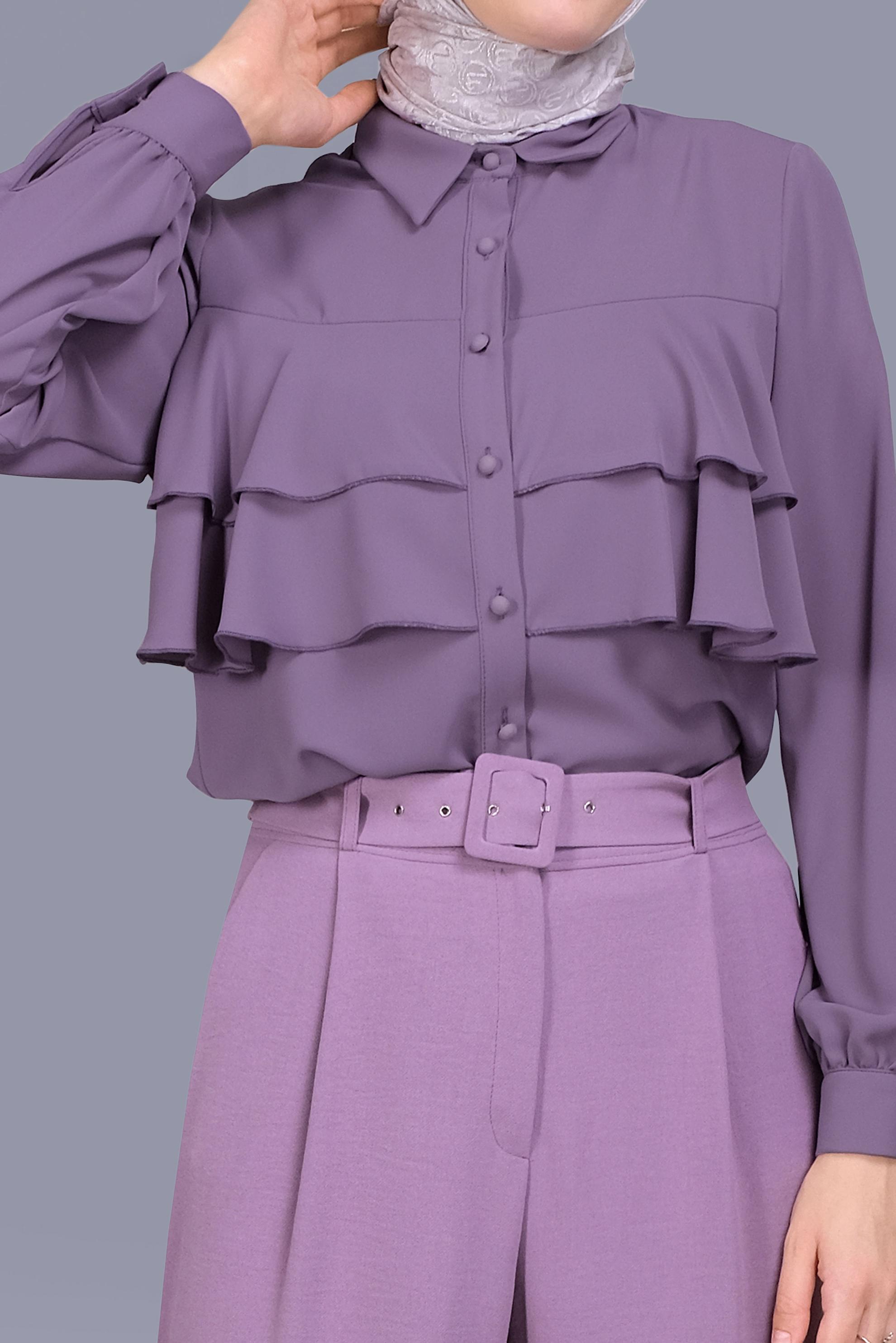 Tesettür giyim MOR FIRFIRLI DÜĞMELİ BLUZ 40753