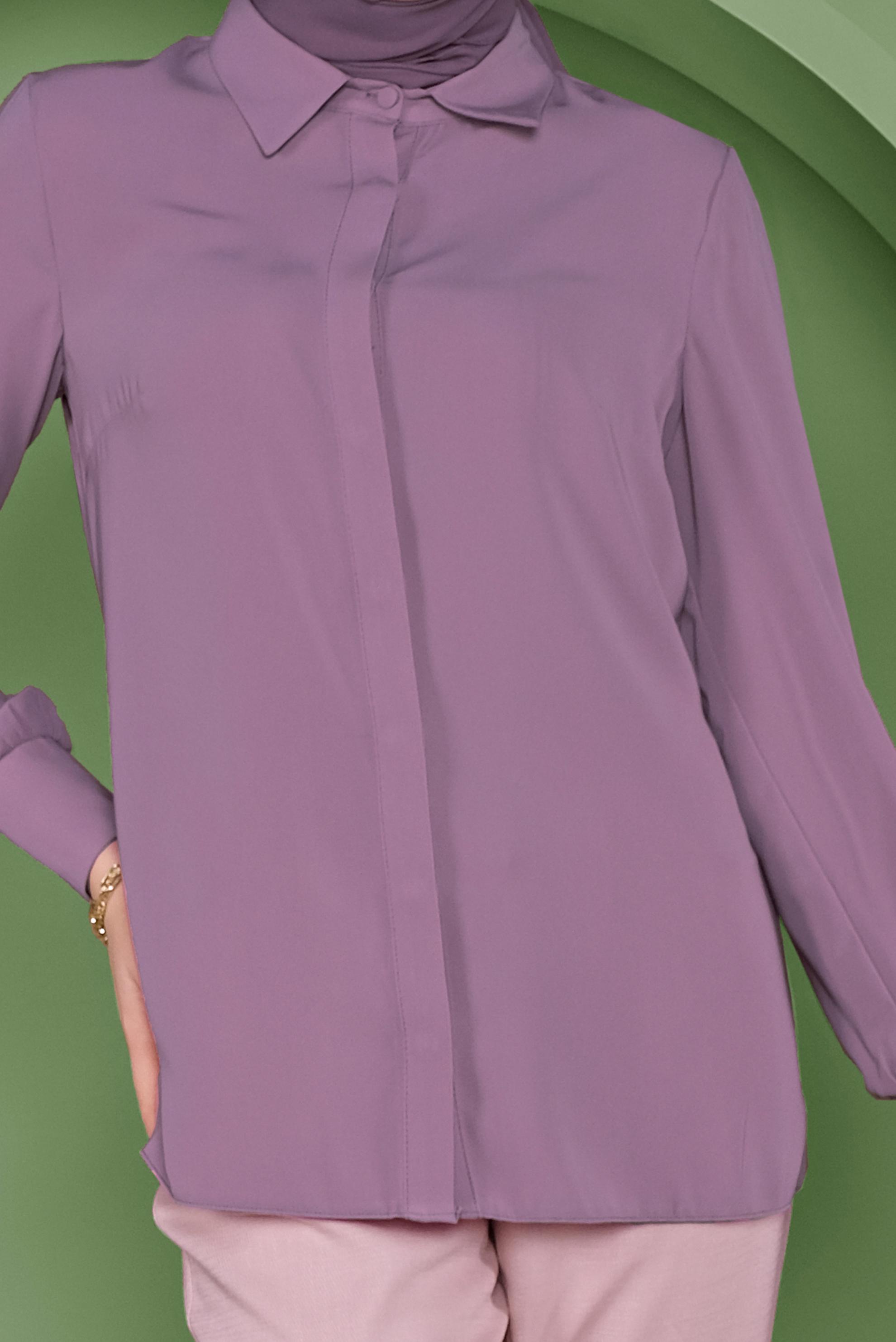 Tesettür giyim MOR KOLLARI DÜĞME DETAYLI BLUZ 41263