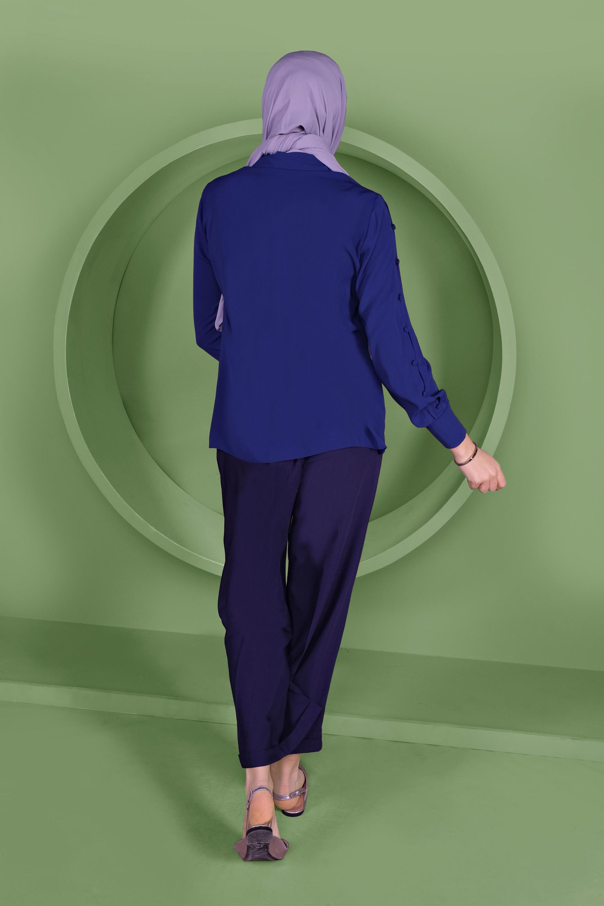 Tesettür giyim LACİVERT KOLLARI DÜĞME DETAYLI BLUZ 41263