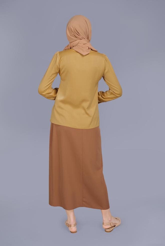Tesettür giyim SARI YAKASI BONCUK İŞLEMELİ DÜĞMELİ BLUZ 41452  - ALVİNA