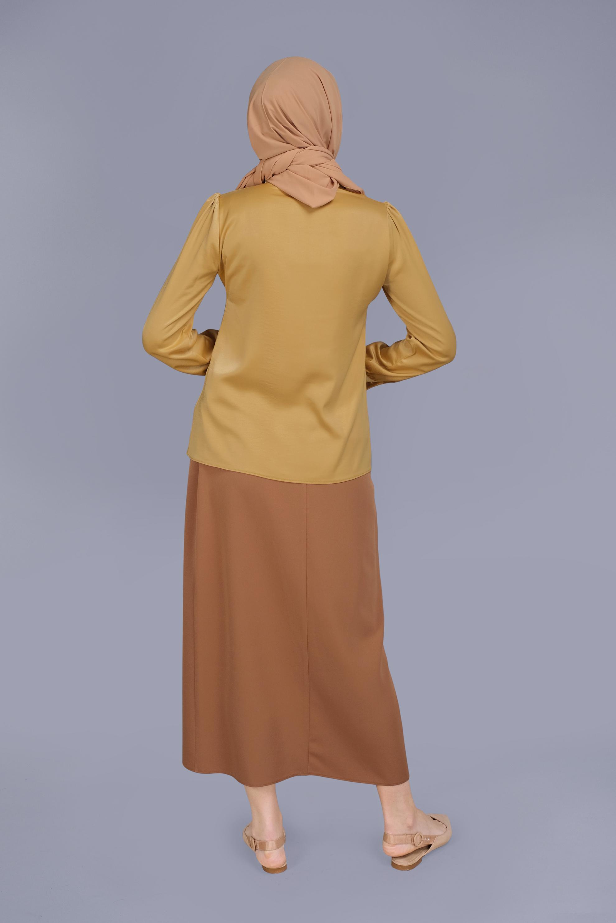 Tesettür giyim SARI YAKASI BONCUK İŞLEMELİ DÜĞMELİ BLUZ 41452 