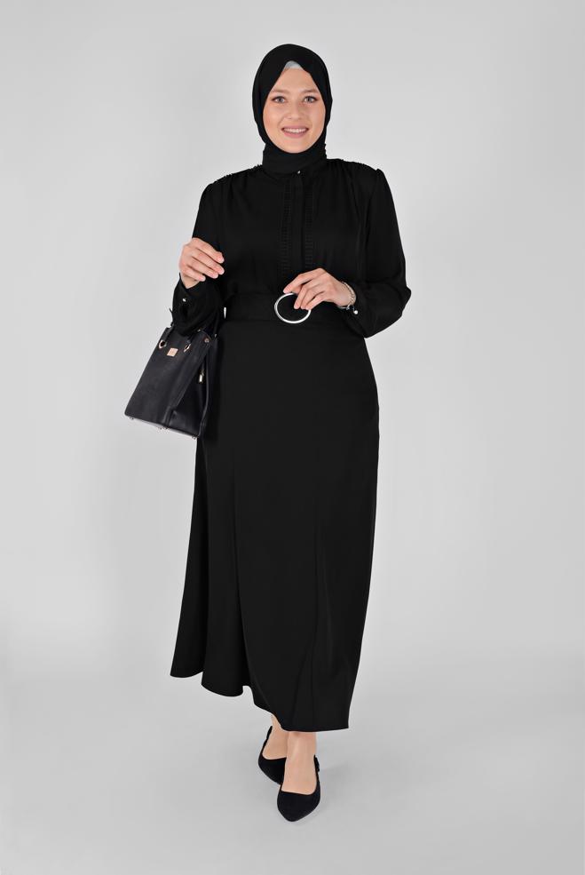 Tesettür giyim SİYAH GÜPÜR DETAYLI BLUZ 41471  - ALVİNA