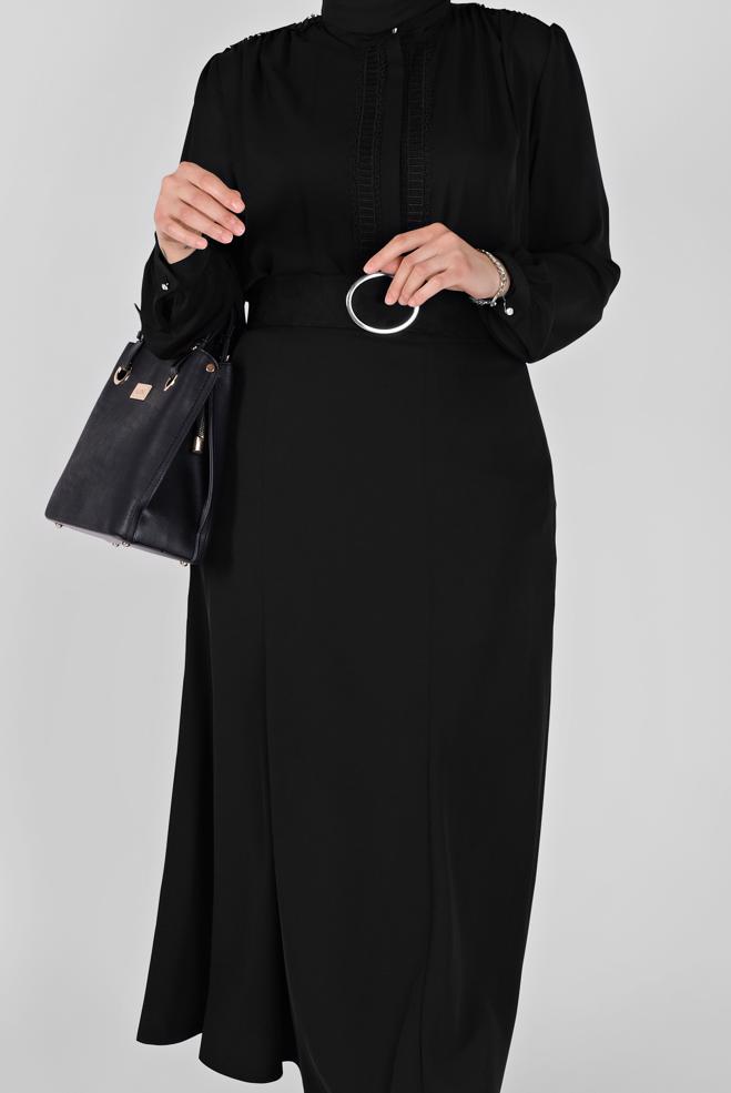 Tesettür giyim SİYAH GÜPÜR DETAYLI BLUZ 41471  - ALVİNA