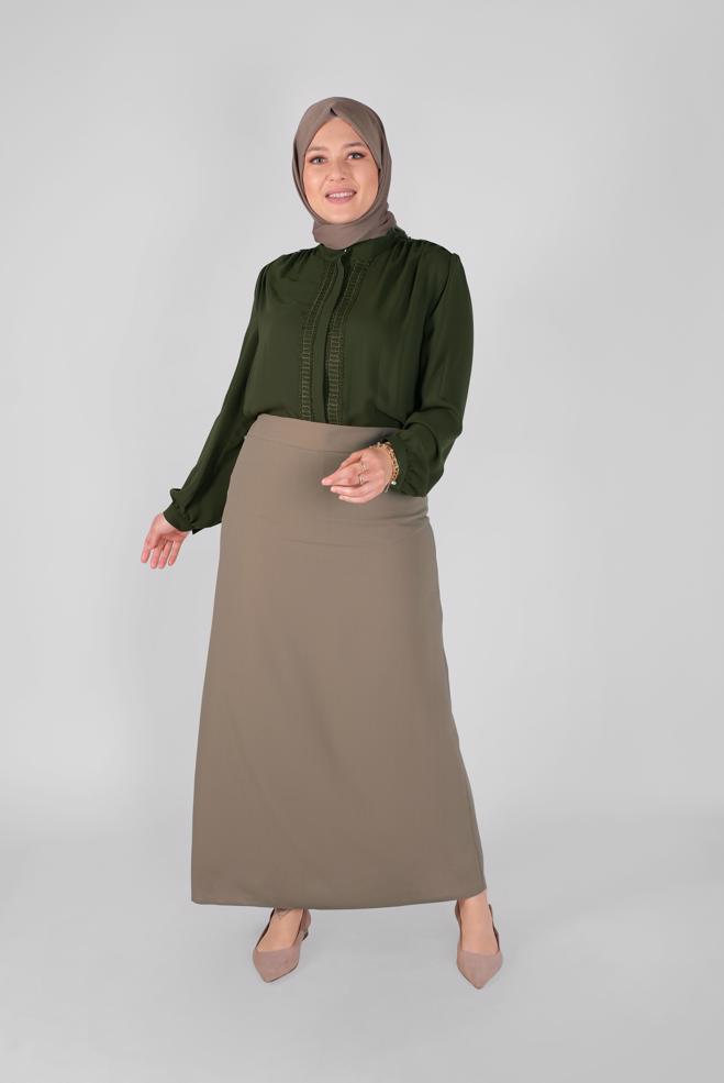 Vêtements hijab KAKI BLOUSE DÉTAILLÉE GUİPURE 41471  - ALVİNA