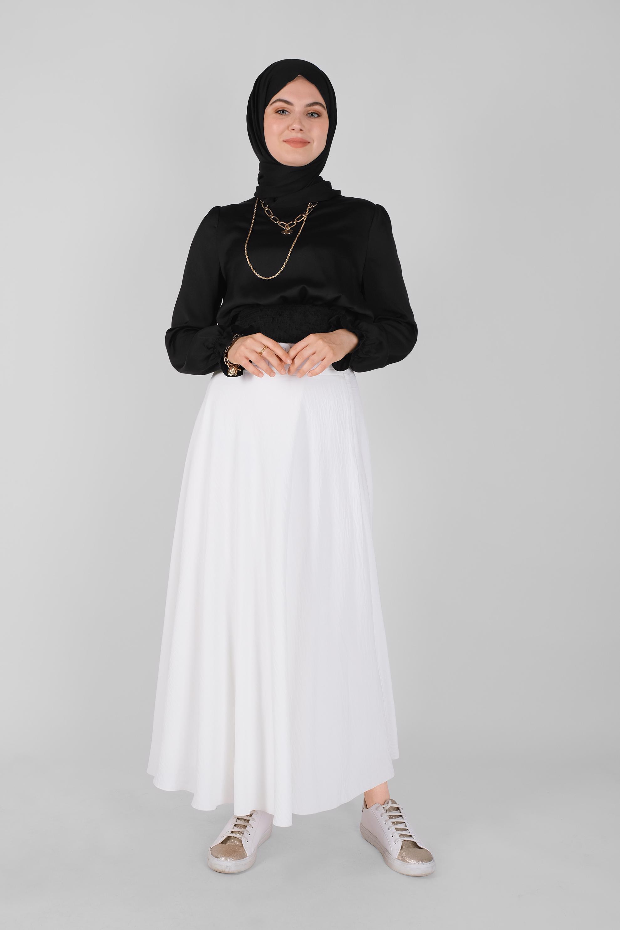 Tesettür giyim SİYAH GİPE LASTİKLİ SATEN BLUZ 41518