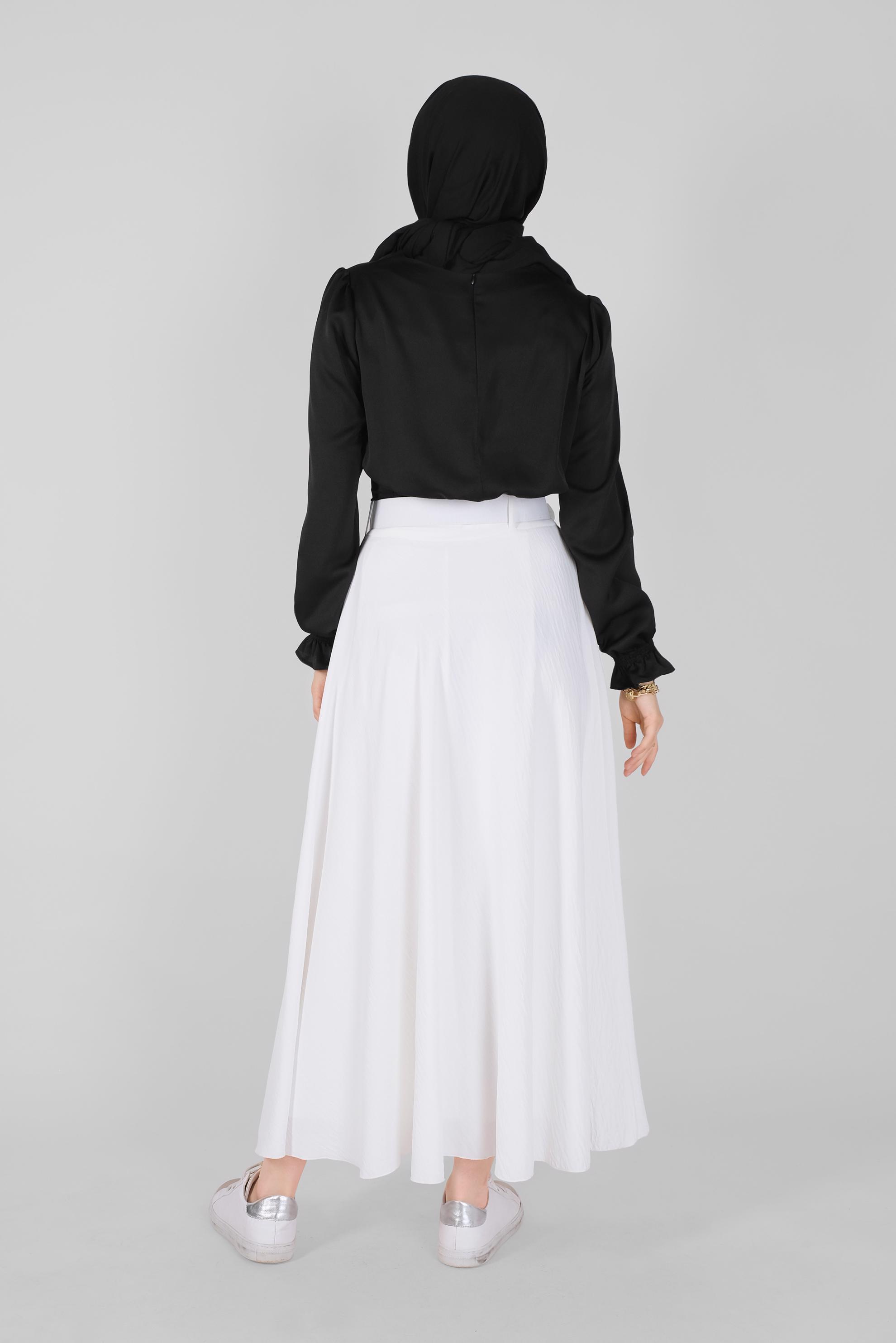 Tesettür giyim SİYAH GİPE LASTİKLİ SATEN BLUZ 41518