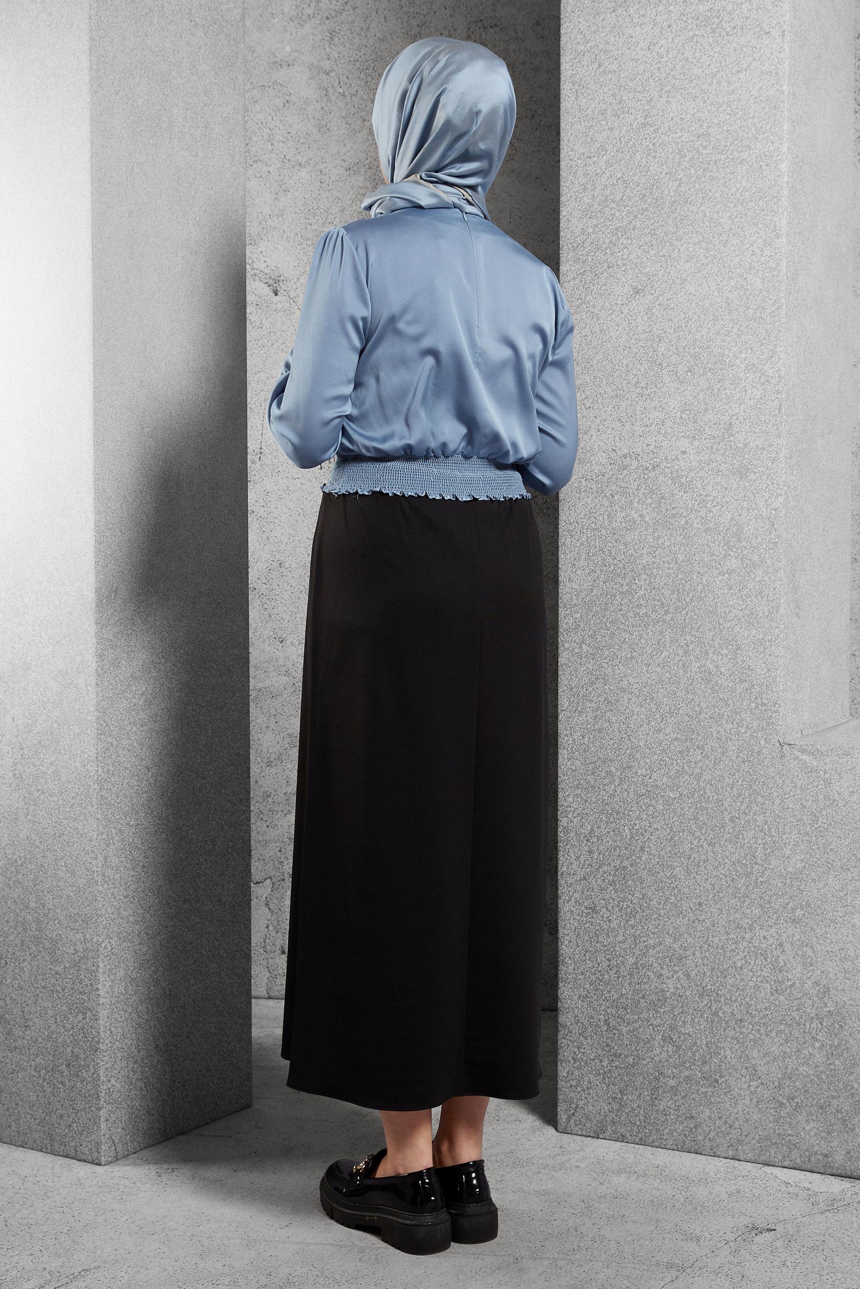 Tesettür giyim MAVİ GİPE LASTİKLİ SATEN BLUZ 41518