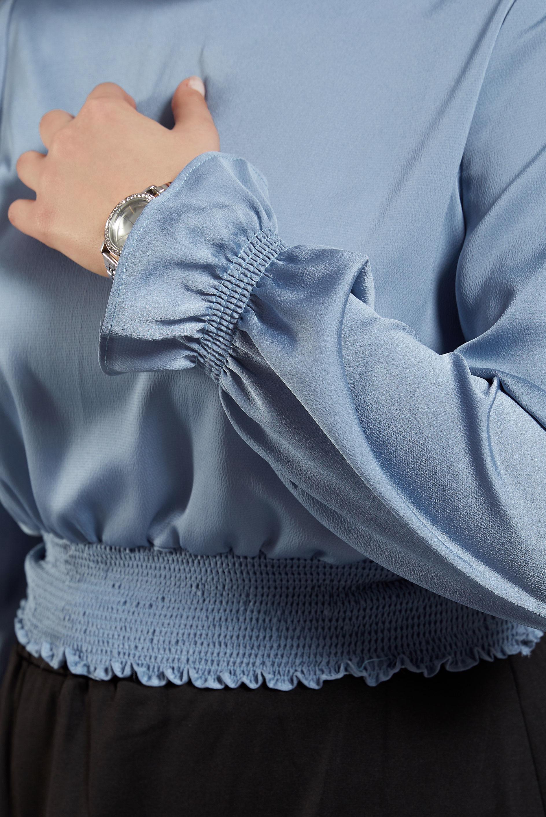 Tesettür giyim MAVİ GİPE LASTİKLİ SATEN BLUZ 41518