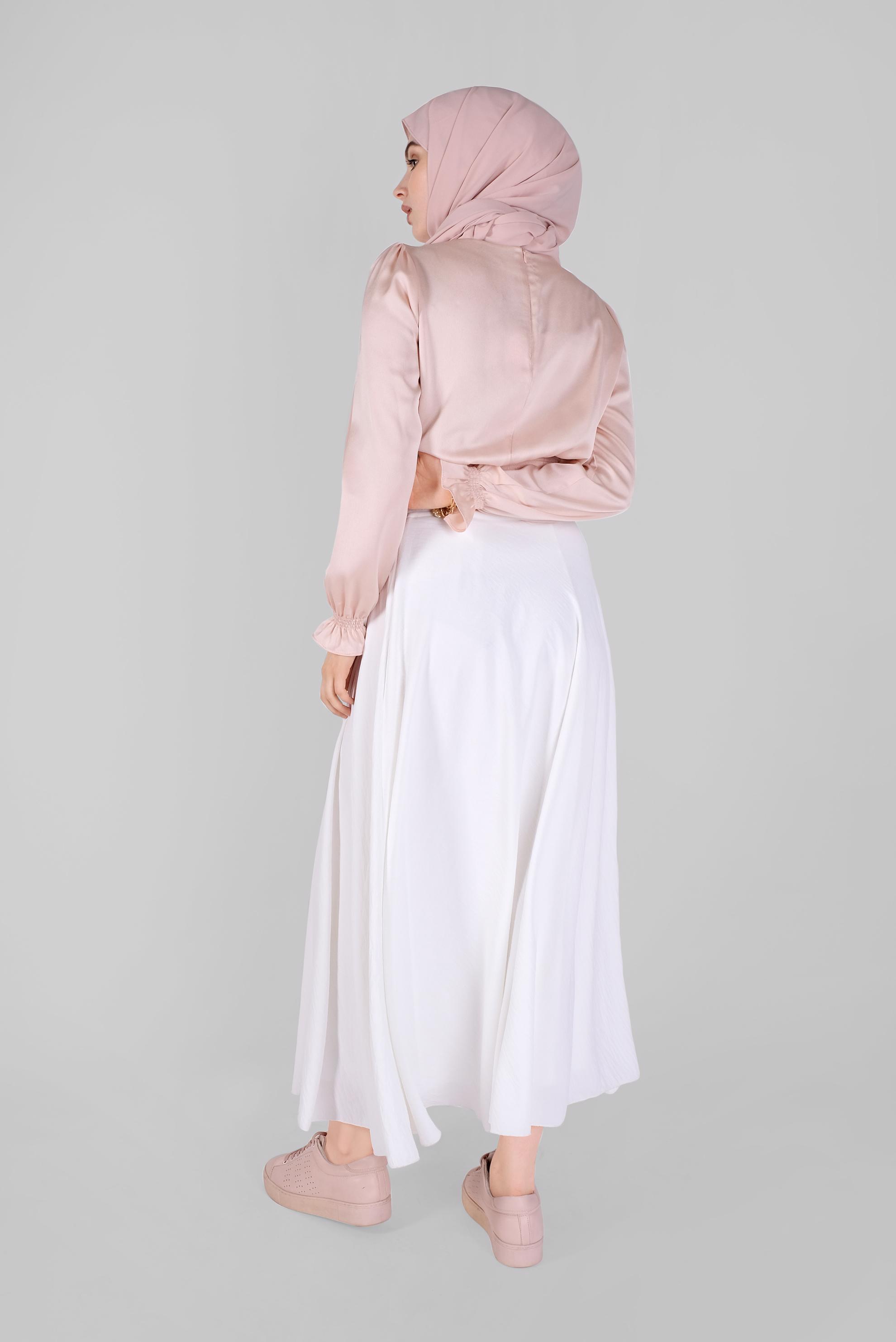 Tesettür giyim PUDRA GİPE LASTİKLİ SATEN BLUZ 41518