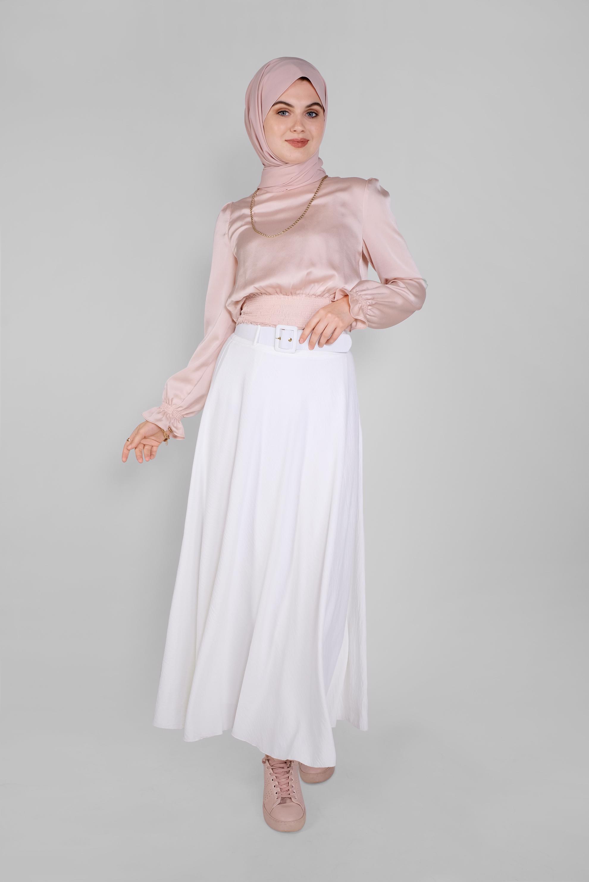 Tesettür giyim PUDRA GİPE LASTİKLİ SATEN BLUZ 41518