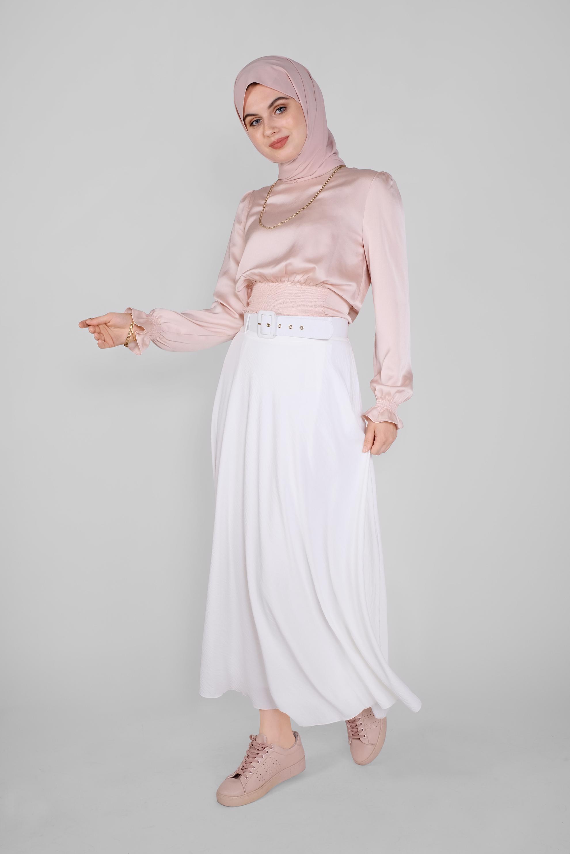 Tesettür giyim PUDRA GİPE LASTİKLİ SATEN BLUZ 41518