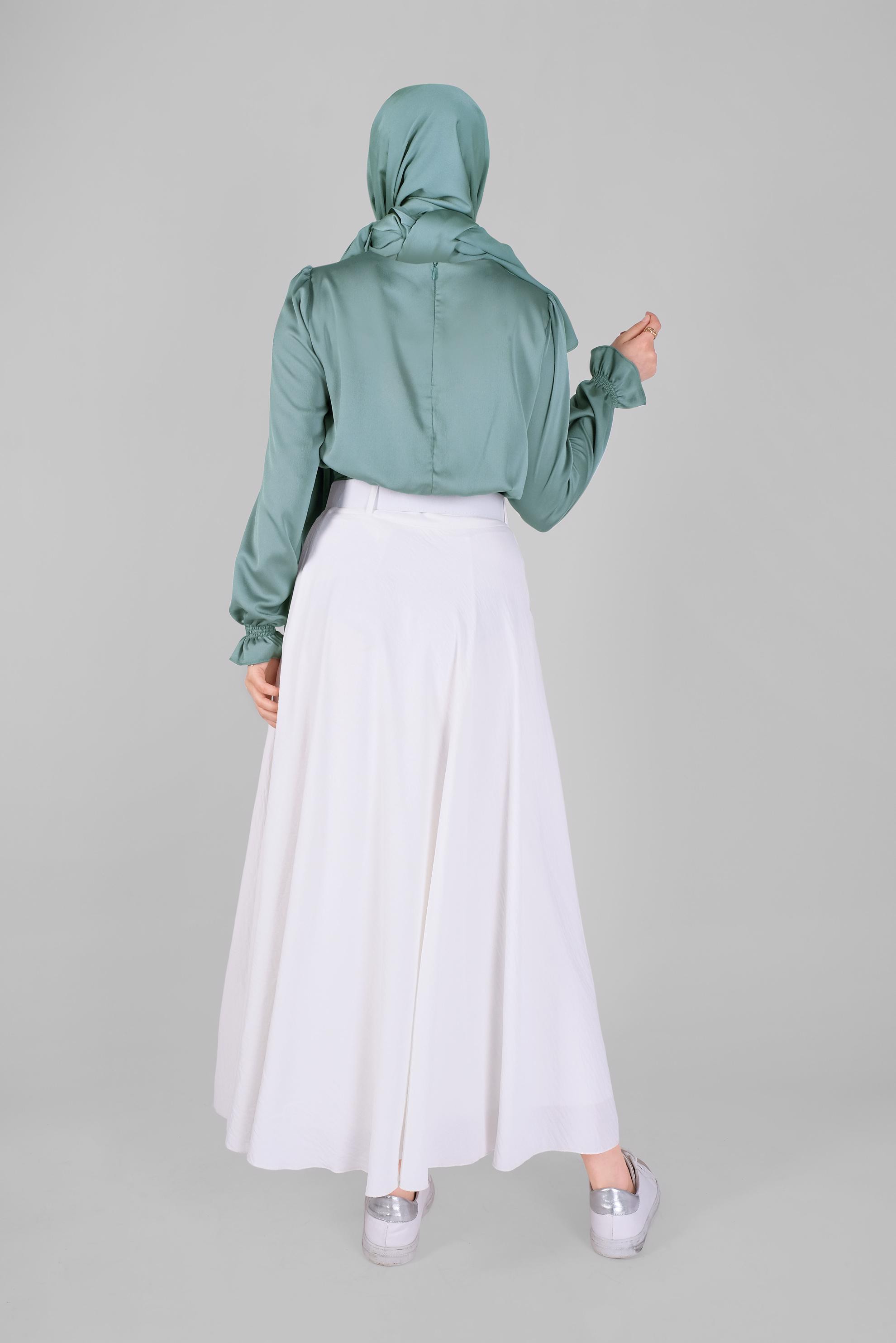 Tesettür giyim YEŞİL GİPE LASTİKLİ SATEN BLUZ 41518