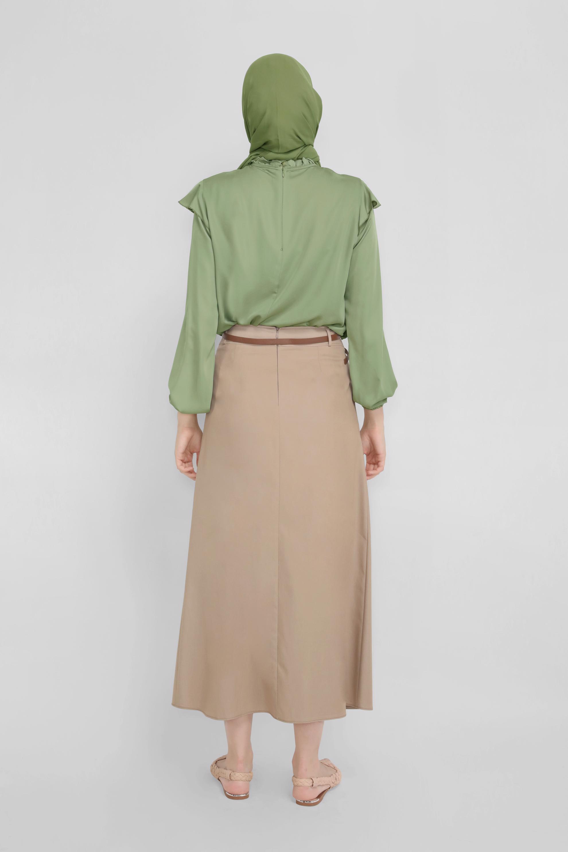 Tesettür giyim HAKİ YAKASI FIRFIRLI BAĞCIKLI BLUZ 41523