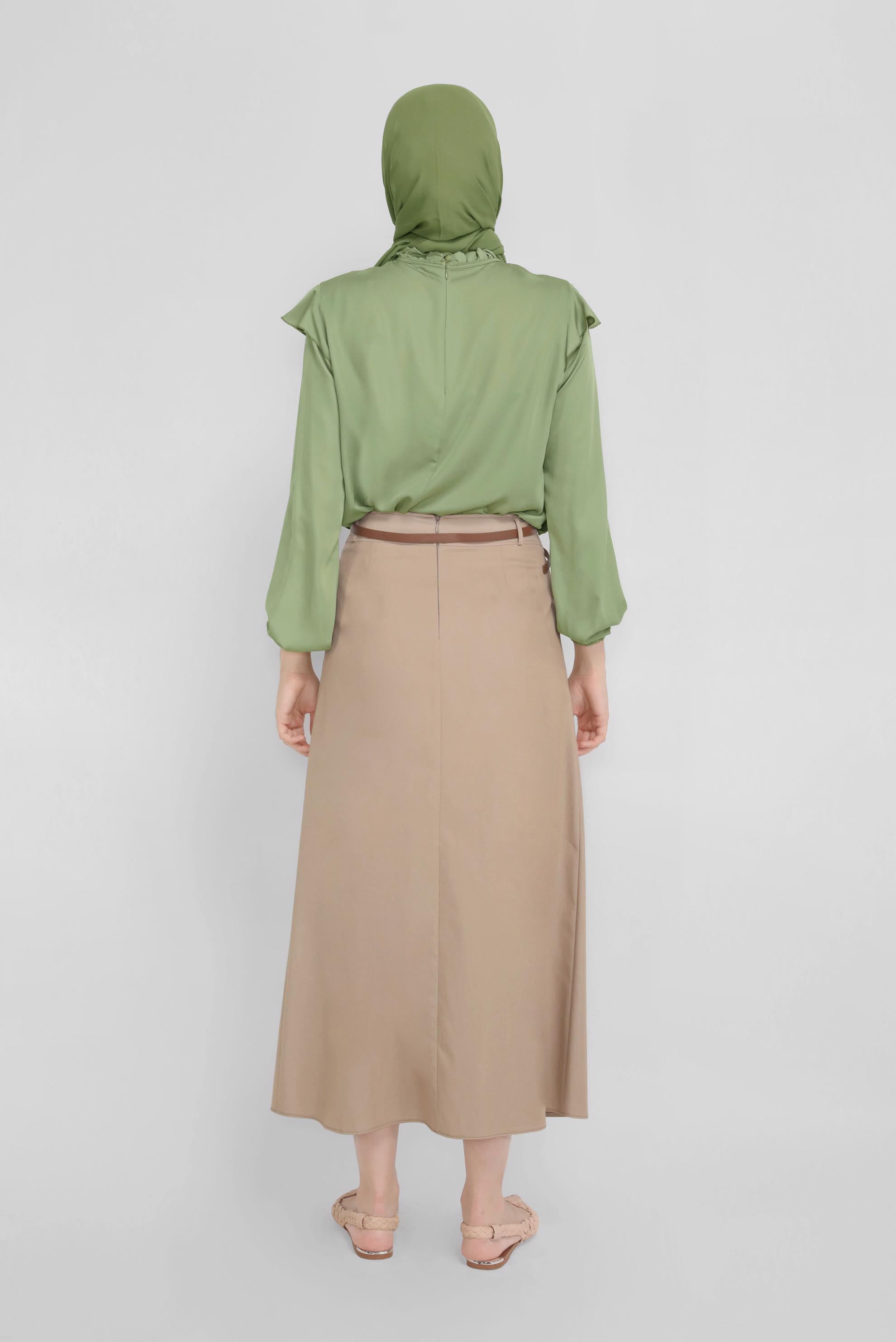 Tesettür giyim YEŞİL YAKASI FIRFIRLI BAĞCIKLI BLUZ 41523