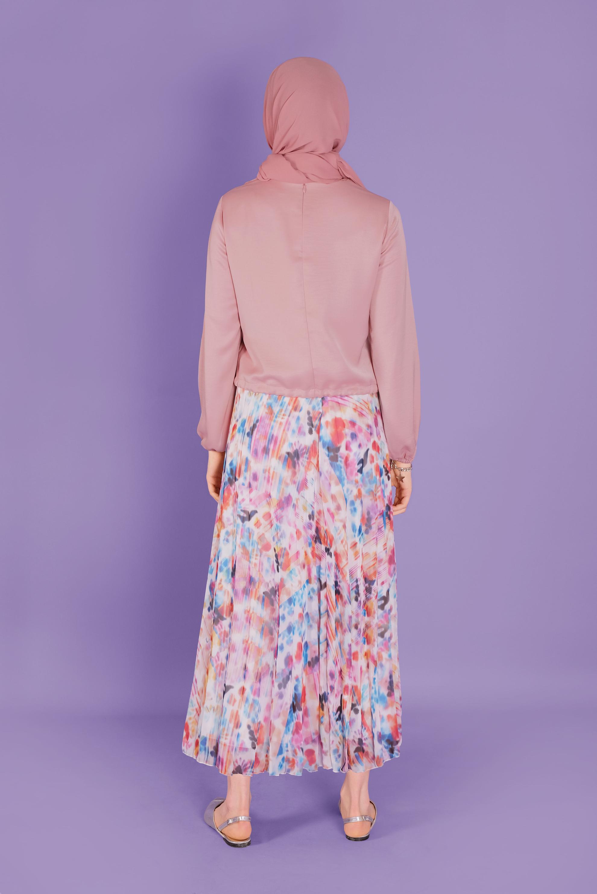 Tesettür giyim PUDRA BELDEN BÜZGÜ BAĞCIKLI CEPLİ BLUZ 41532