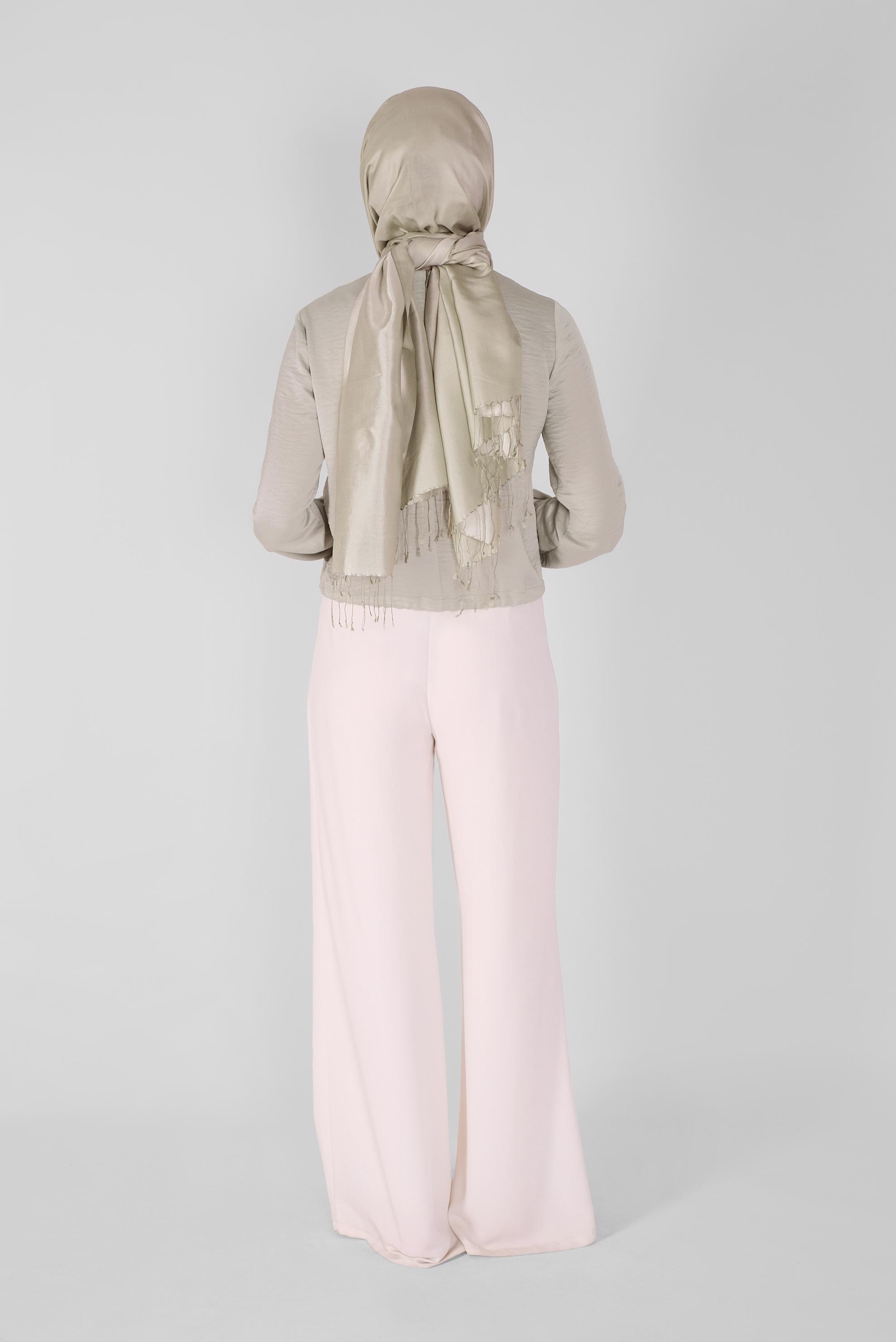 Tesettür giyim BEJ BELDEN BÜZGÜ BAĞCIKLI CEPLİ BLUZ 41532