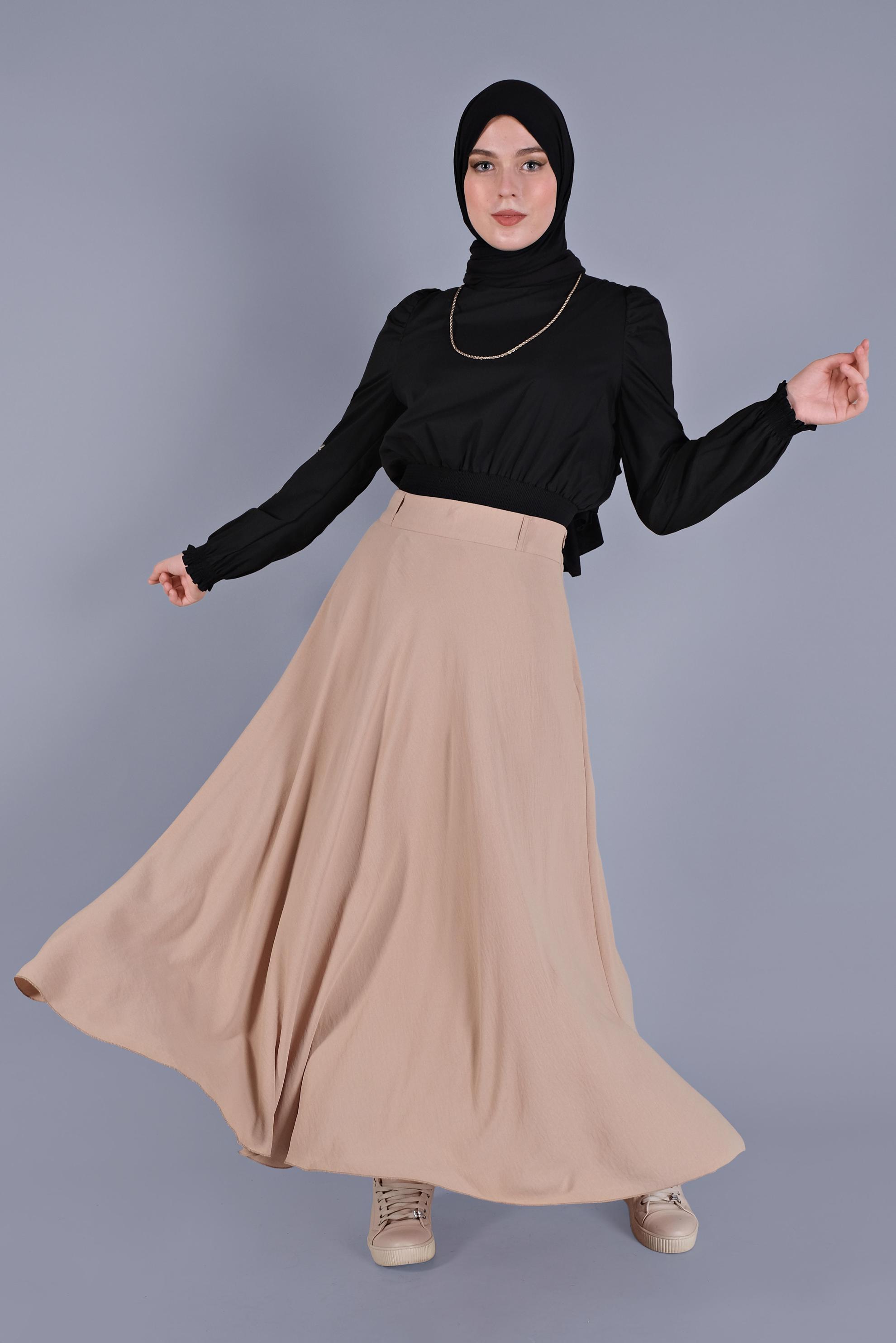 Tesettür giyim SİYAH NAKIŞ DETAYLI GİPELİ BLUZ 41551